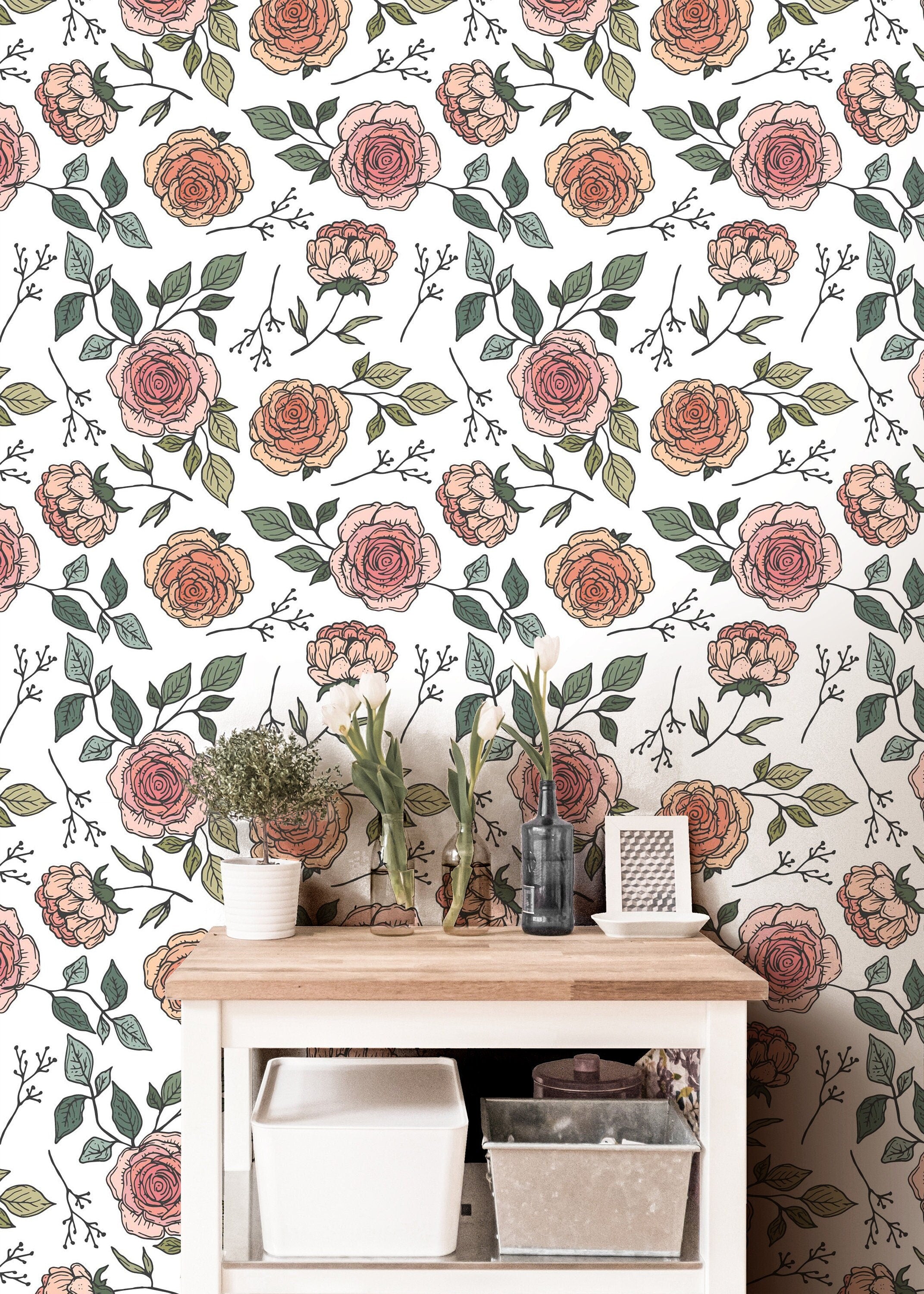 Wallpaper Peel and Stick Wallpaper Floral Rose Removable Wallpaper Wall Decor Home Decor Wall Art Room Decor 3816 - JamesAndColors