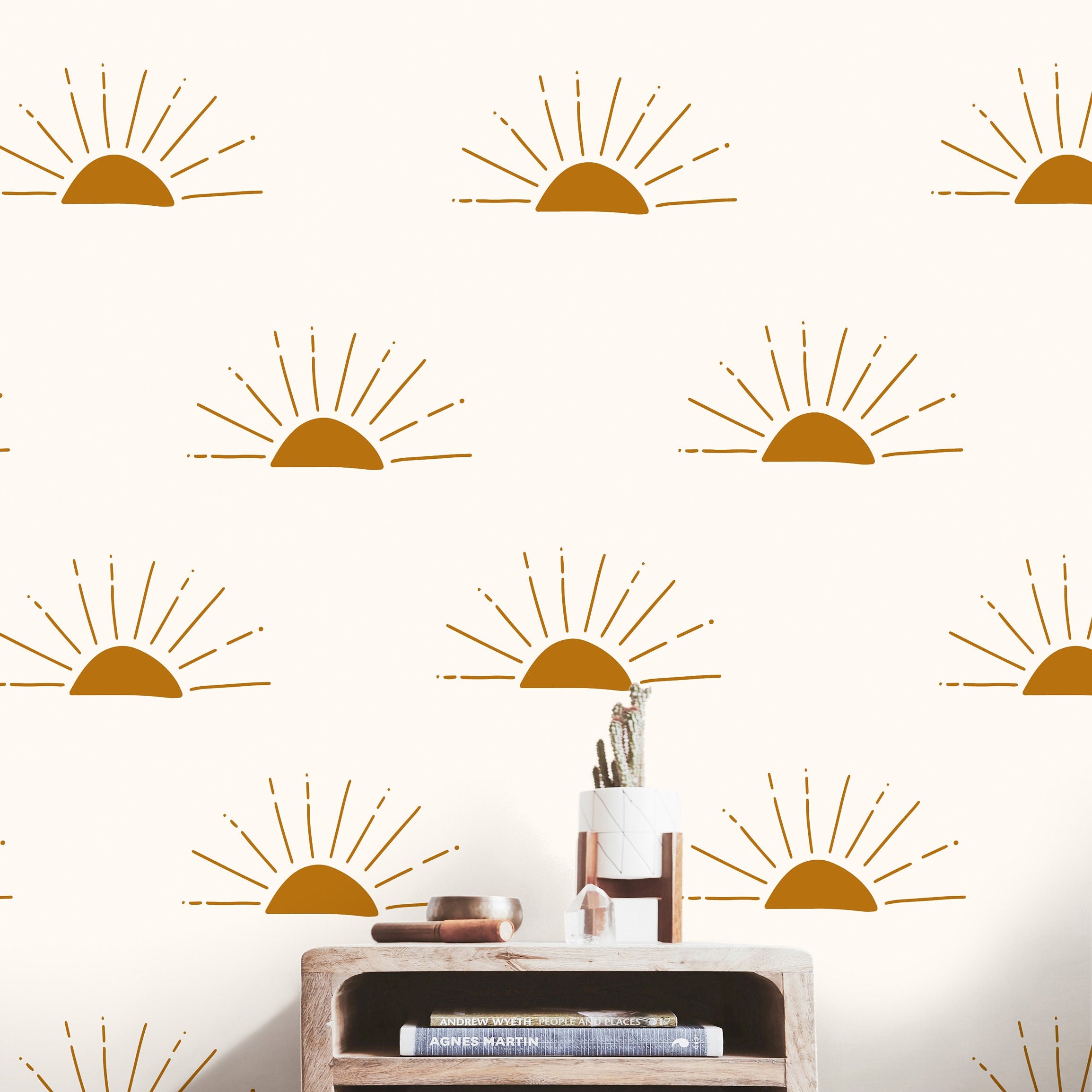 Wallpaper Peel and Stick Wallpaper Golden Orange and Cream Sun Boho Removable Wallpaper Wall Decor Home Decor Wall Art Room Decor 43 - JamesAndColors