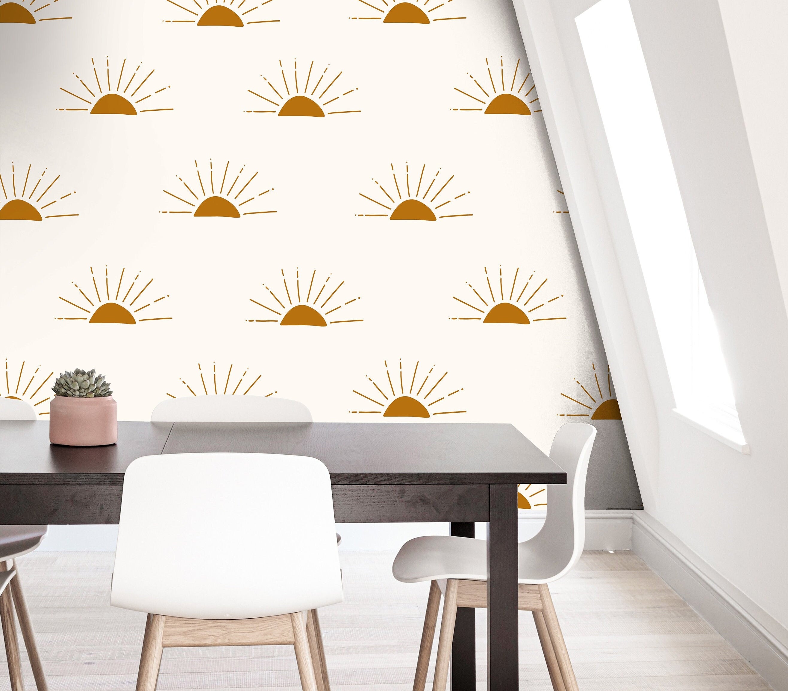 Wallpaper Peel and Stick Wallpaper Golden Orange and Cream Sun Boho Removable Wallpaper Wall Decor Home Decor Wall Art Room Decor 43 - JamesAndColors