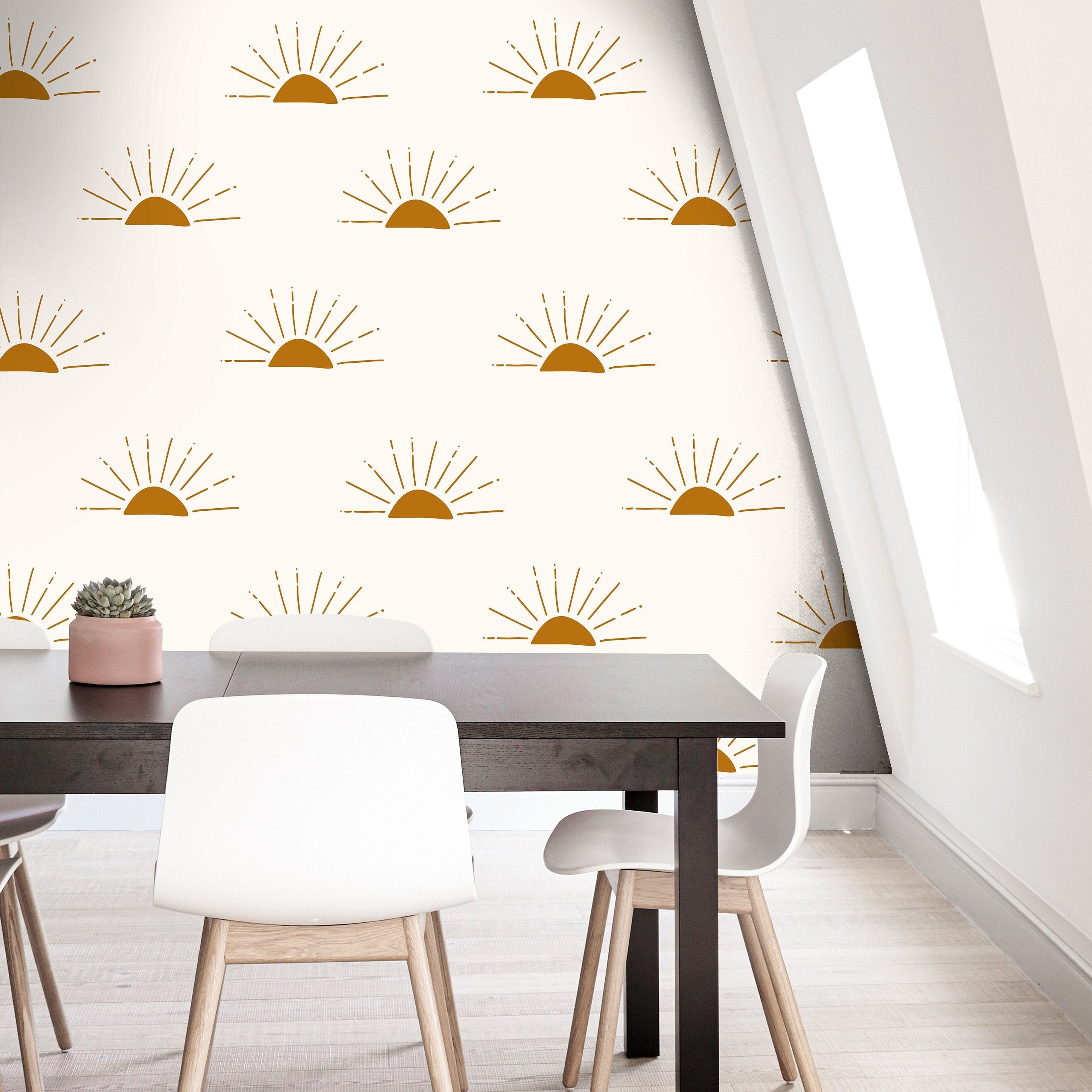 Wallpaper Peel and Stick Wallpaper Golden Orange and Cream Sun Boho Removable Wallpaper Wall Decor Home Decor Wall Art Room Decor 43 - JamesAndColors