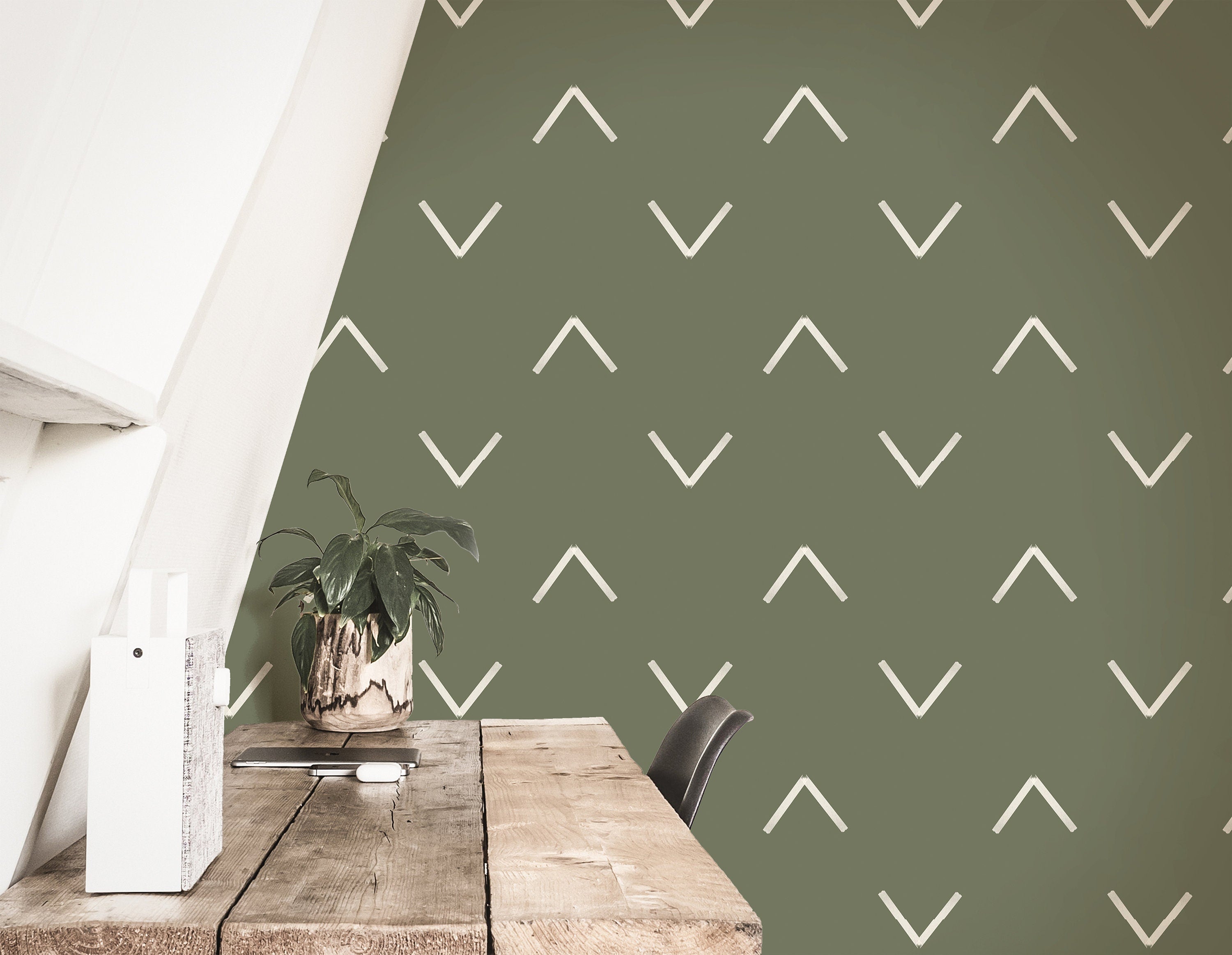 Wallpaper Peel and Stick Wallpaper Boho Chevron Green Removable Wallpaper Wall Decor Home Decor Wall Art Room Decor 3835 - JamesAndColors