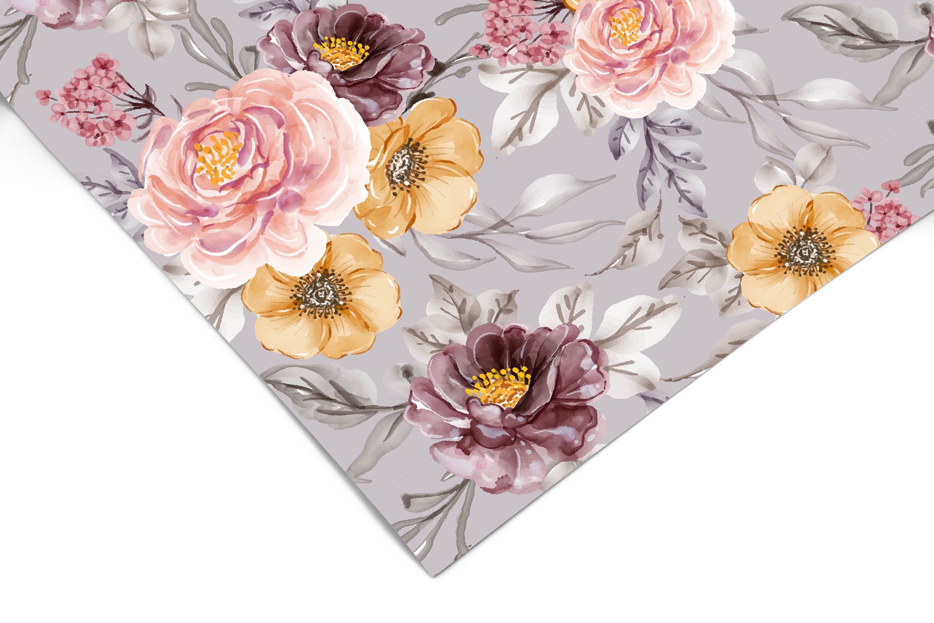 Gray Pink Maroon Floral Contact Paper | Peel And Stick Paper Removable Wallpaper Shelf Liner | Drawer Liner | Peel and Stick Wallpaper 1176