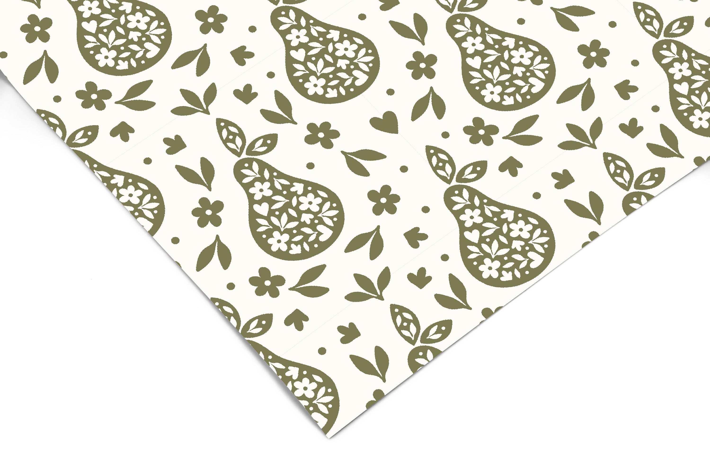 Contact Paper Floral Pear Olive | Peel And Stick Wallpaper | Removable Wallpaper | Shelf Liner | Drawer Liner | Peel and Stick Paper 1201