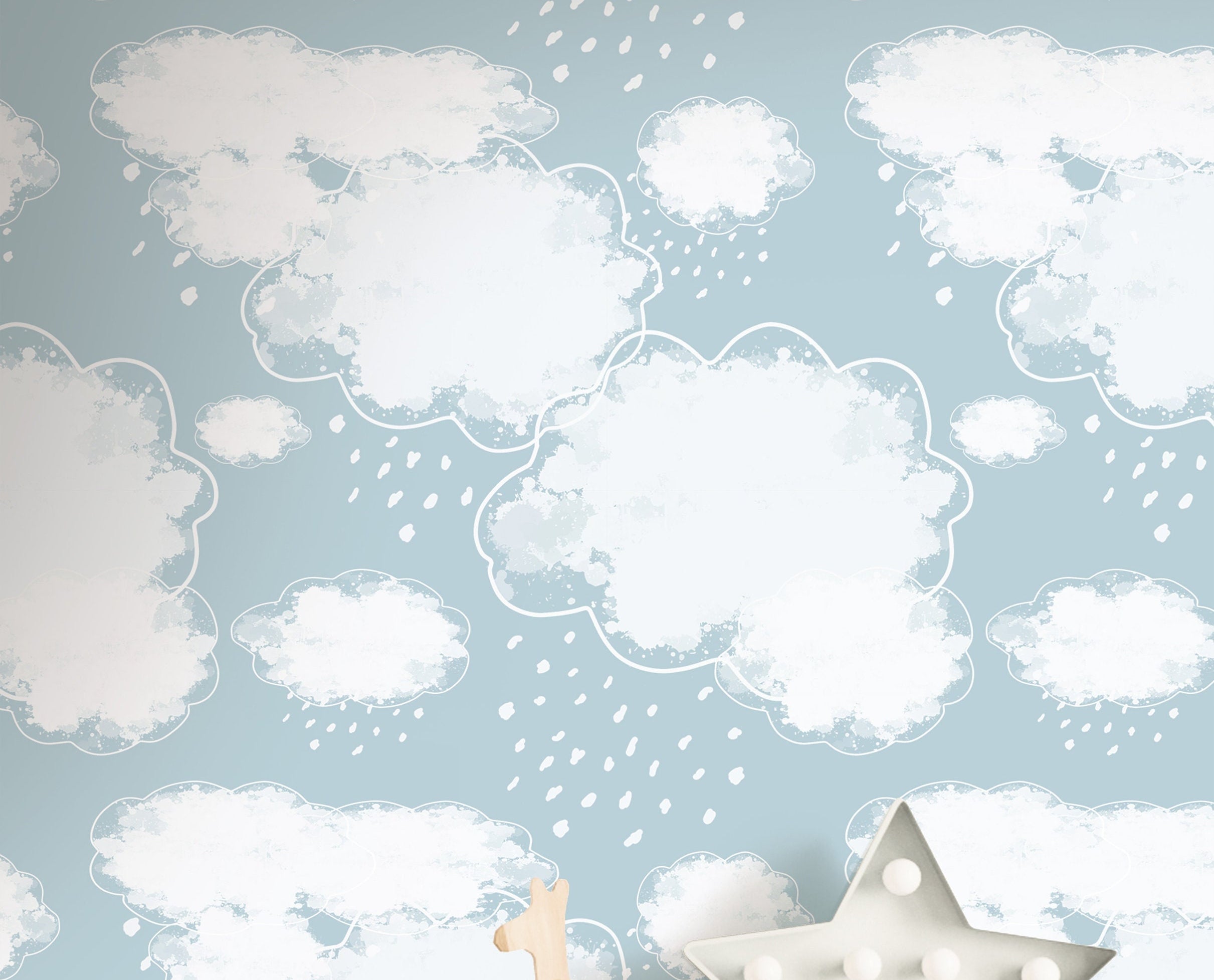 Blue Sky White Clouds Wallpaper | Girls Nursery Wallpaper | Kids Wallpaper | Childrens Wallpaper | Peel Stick Removable Wallpaper | 3905 - JamesAndColors