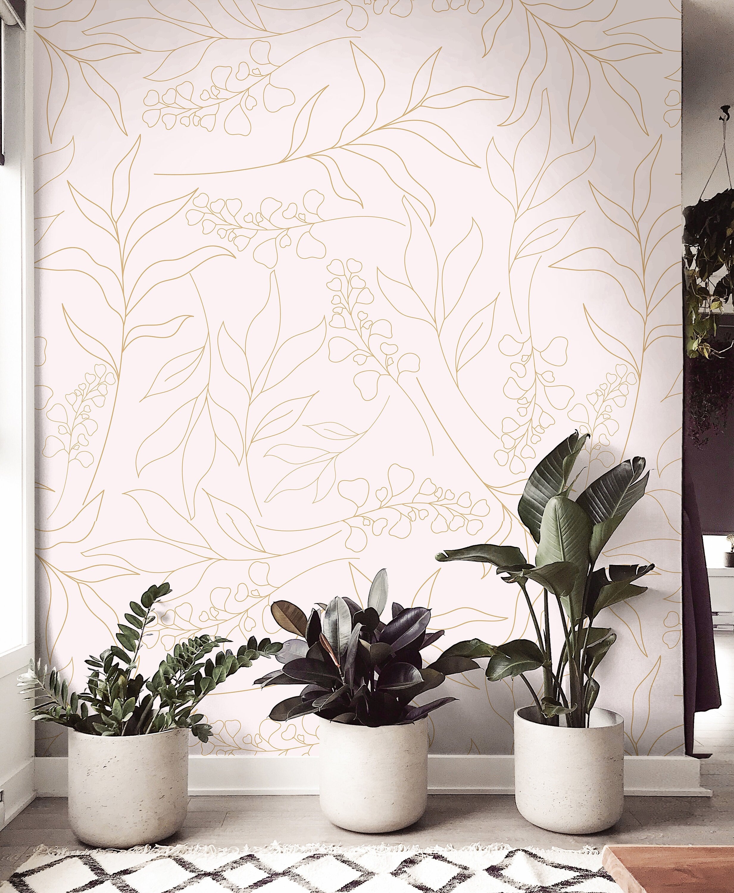 Wallpaper Peel and Stick Wallpaper Cream Floral Outline Minimalist Removable Wallpaper Wall Decor Home Decor Wall Art Room Decor 3910 - JamesAndColors