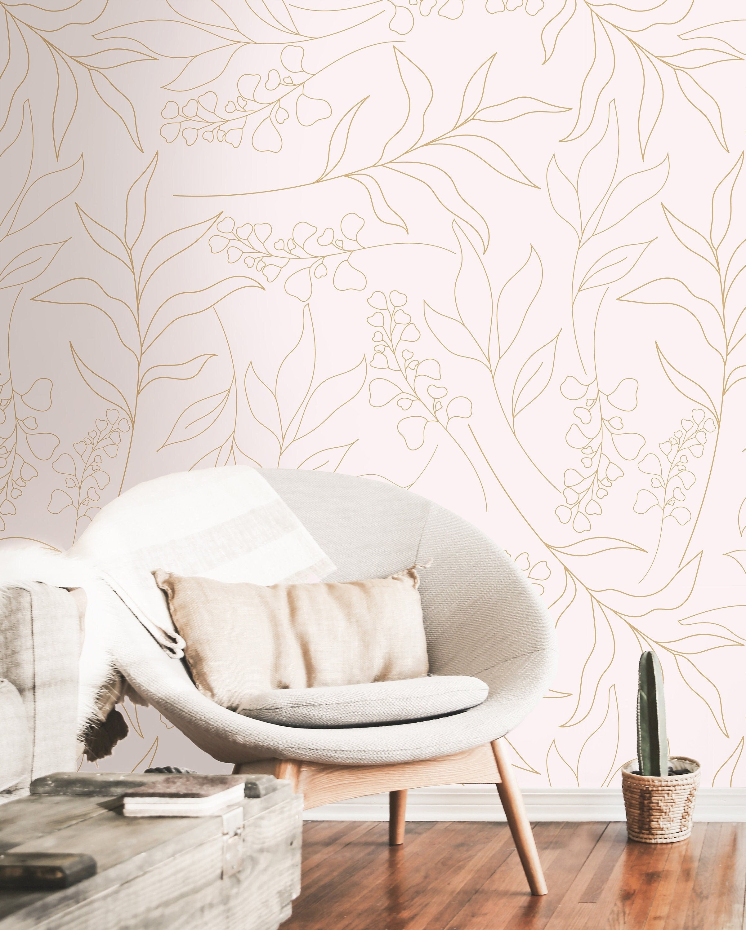 Wallpaper Peel and Stick Wallpaper Cream Floral Outline Minimalist Removable Wallpaper Wall Decor Home Decor Wall Art Room Decor 3910 - JamesAndColors