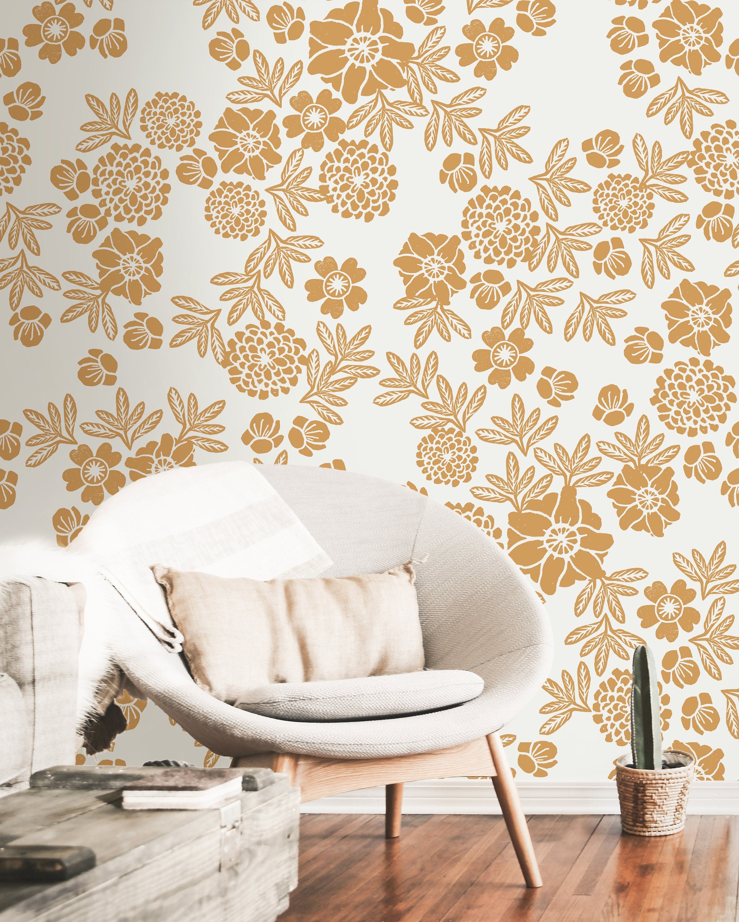 Wallpaper Peel and Stick Wallpaper Cream Floral Golden Tan Neutral Removable Wallpaper Wall Decor Home Decor Wall Art Room Decor 60 - JamesAndColors