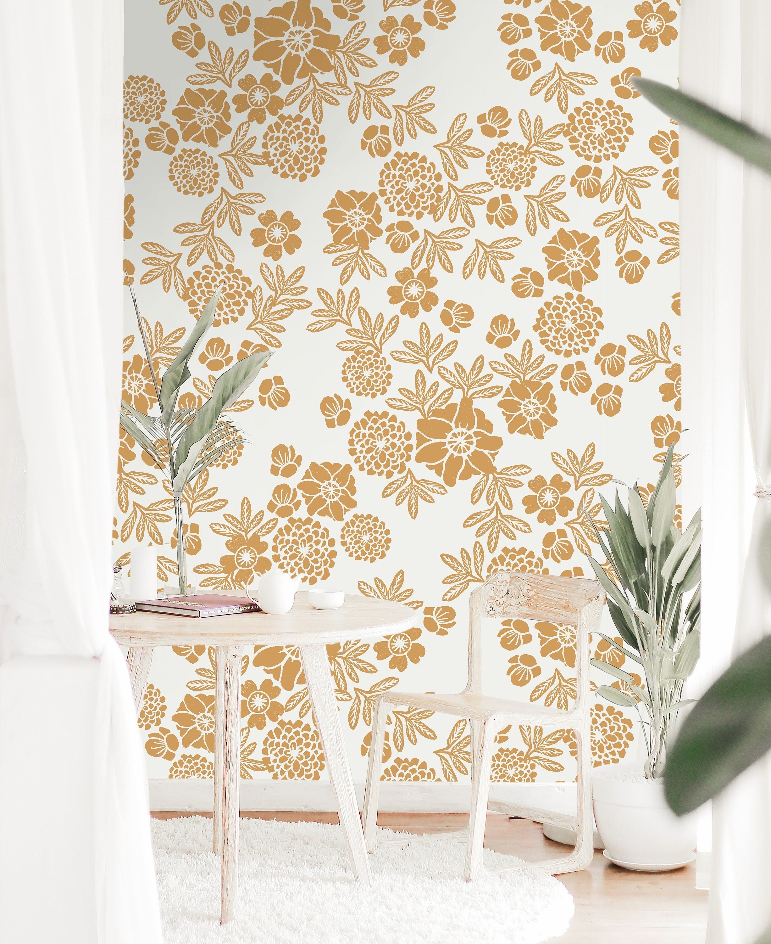 Wallpaper Peel and Stick Wallpaper Cream Floral Golden Tan Neutral Removable Wallpaper Wall Decor Home Decor Wall Art Room Decor 60 - JamesAndColors