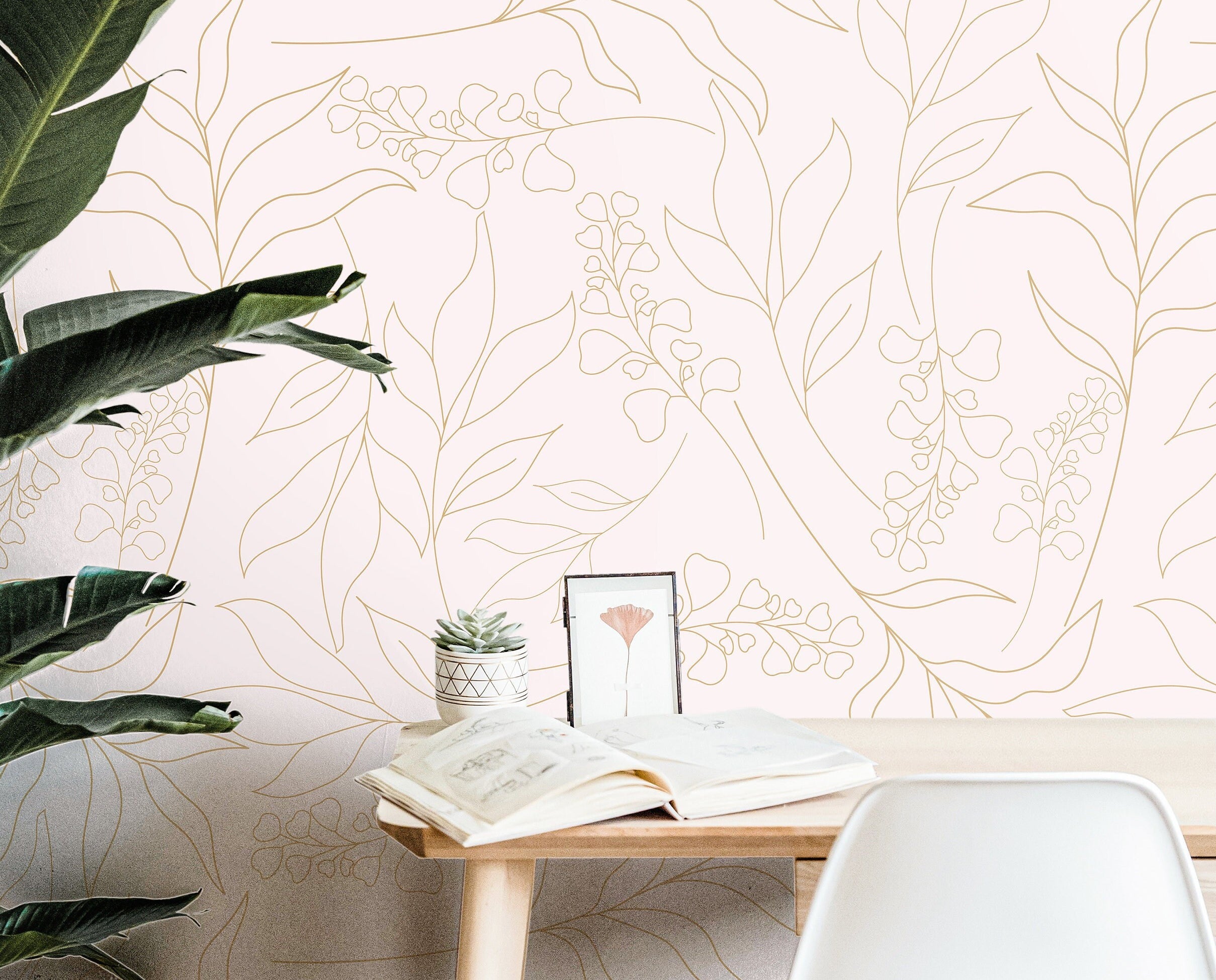 Wallpaper Peel and Stick Wallpaper Cream Floral Outline Minimalist Removable Wallpaper Wall Decor Home Decor Wall Art Room Decor 3910 - JamesAndColors