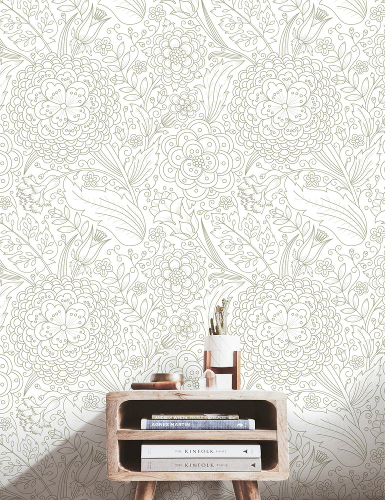 Wallpaper Peel and Stick Wallpaper Light And Cream Floral Modern