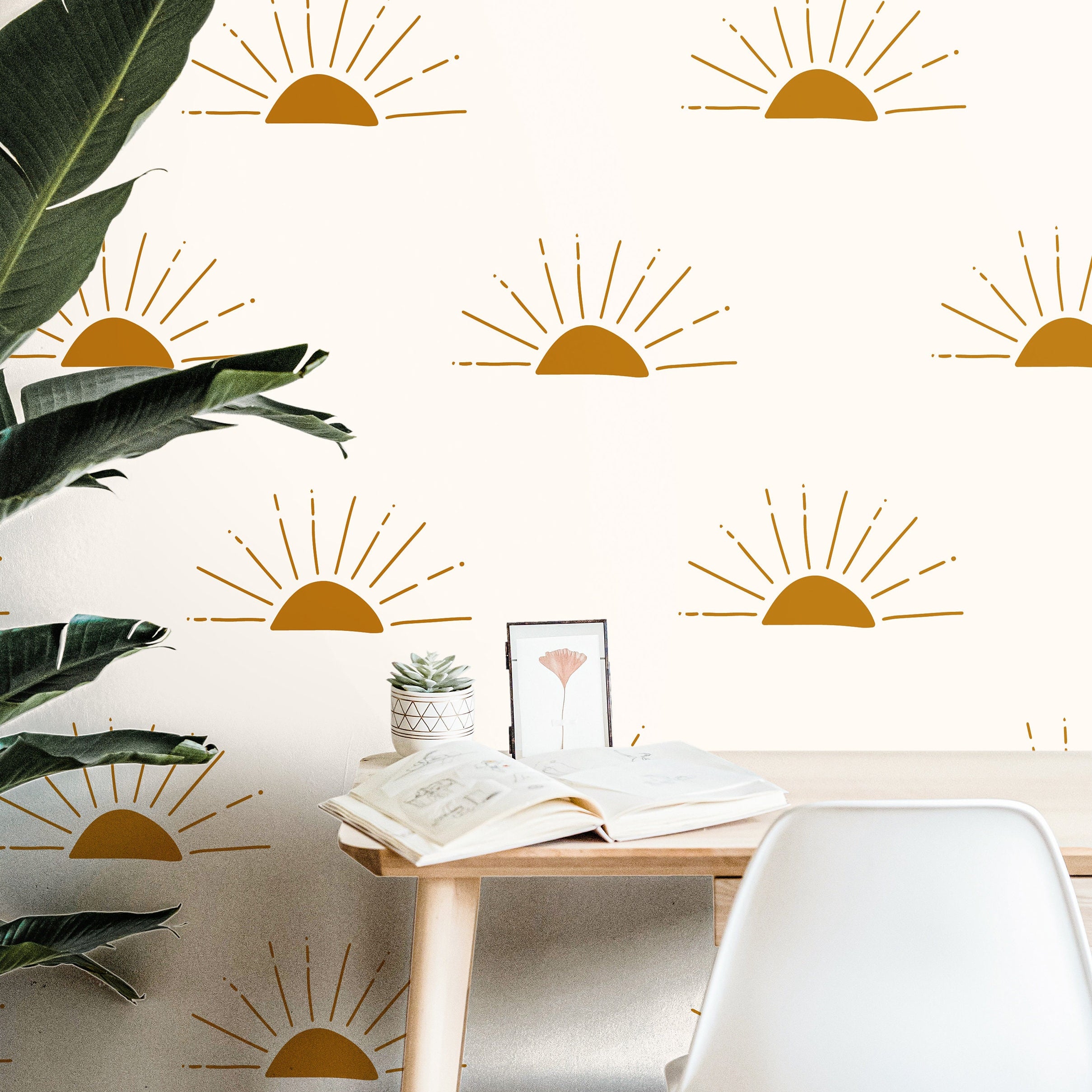 Wallpaper Peel and Stick Wallpaper Golden Orange and Cream Sun Boho Removable Wallpaper Wall Decor Home Decor Wall Art Room Decor 43 - JamesAndColors