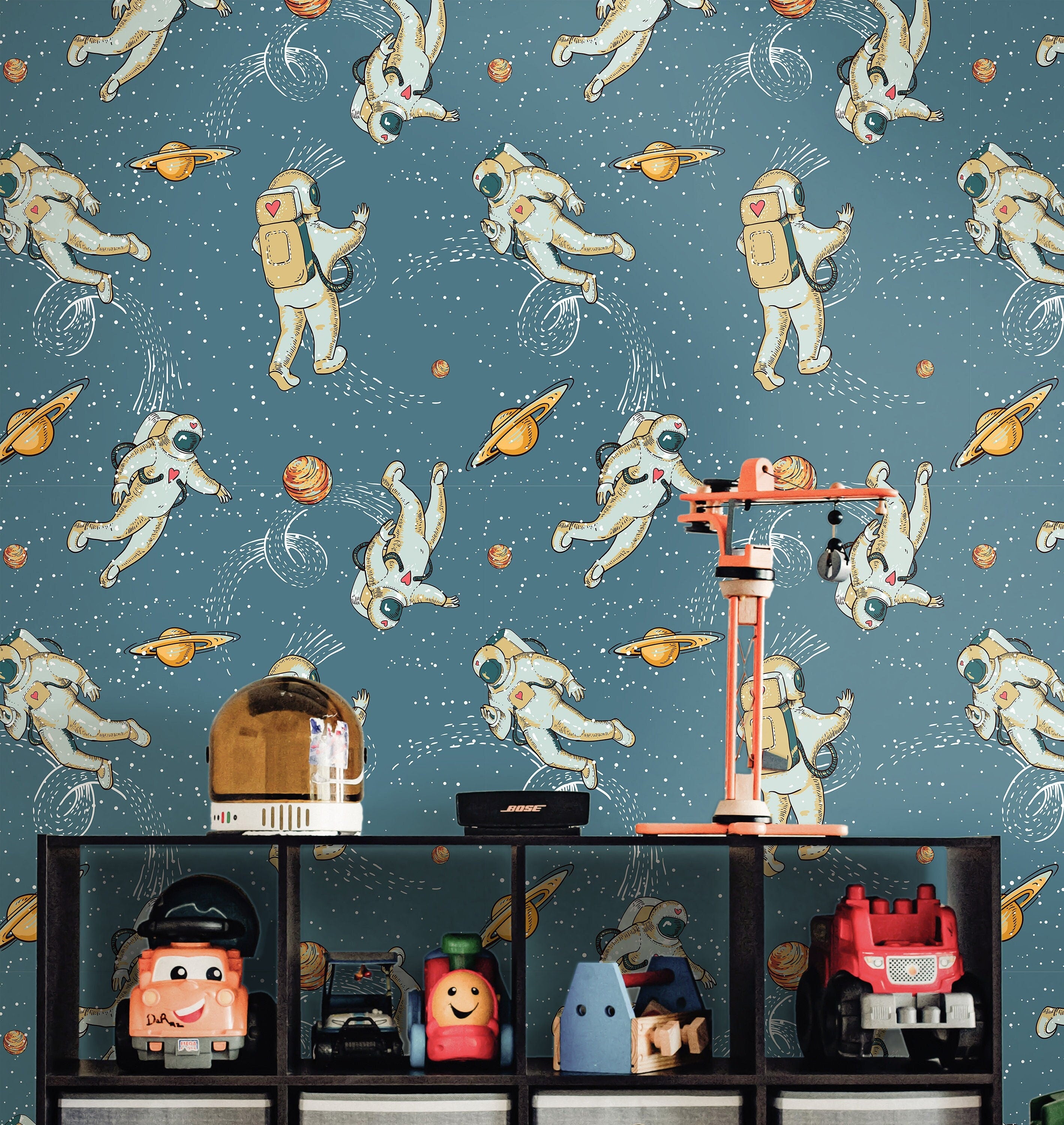 Removable Astronauts Space Wallpaper | Boys Nursery Wallpaper | Kids Wallpaper | Childrens Wallpaper | Peel Stick Wallpaper | Boys Room | 46 - JamesAndColors