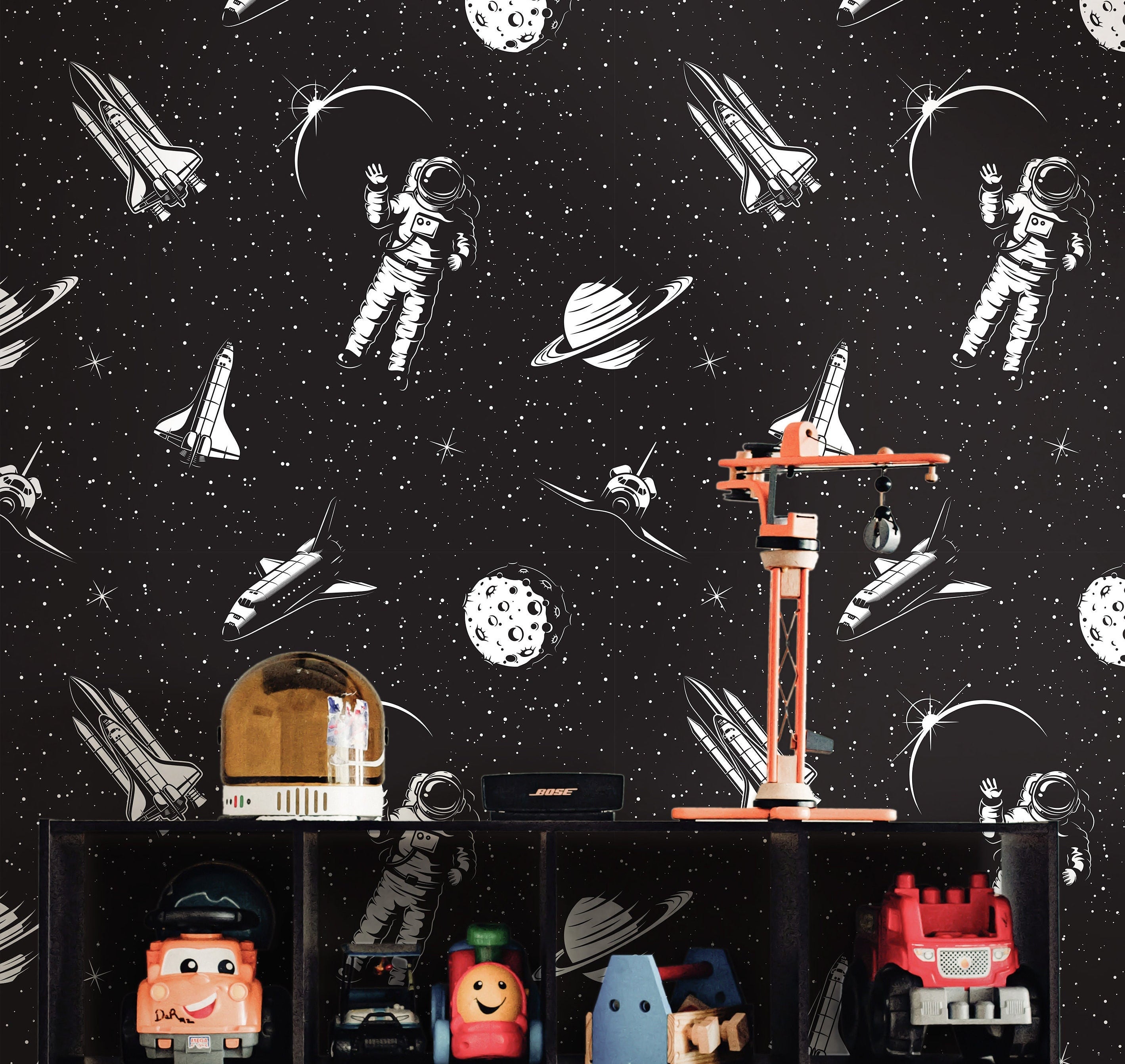Removable Astronauts Space Wallpaper | Boys Nursery Wallpaper | Kids Wallpaper | Childrens Wallpaper | Peel Stick Wallpaper | Boys Room | 49 - JamesAndColors