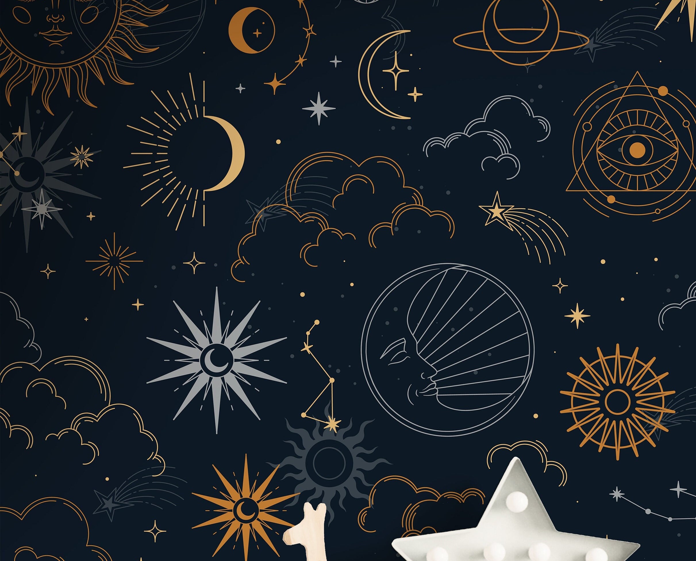 Removable Dark Boho Space Wallpaper | Boys Nursery Wallpaper | Kids Wallpaper | Childrens Wallpaper | Peel Stick Wallpaper | Boys Room | 49 - JamesAndColors