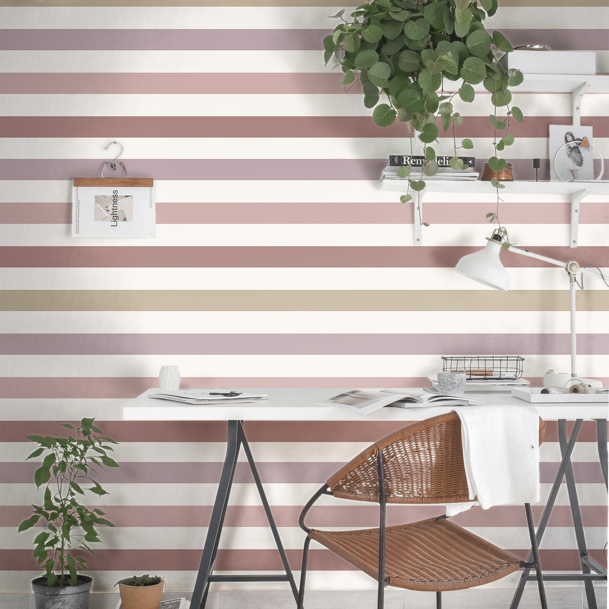Wallpaper Peel and Stick Wallpaper Mauve Tan Purple Pastel Striped Modern Removable Wallpaper Wall Decor Home Decor Wall Art Room Decor 100 - JamesAndColors