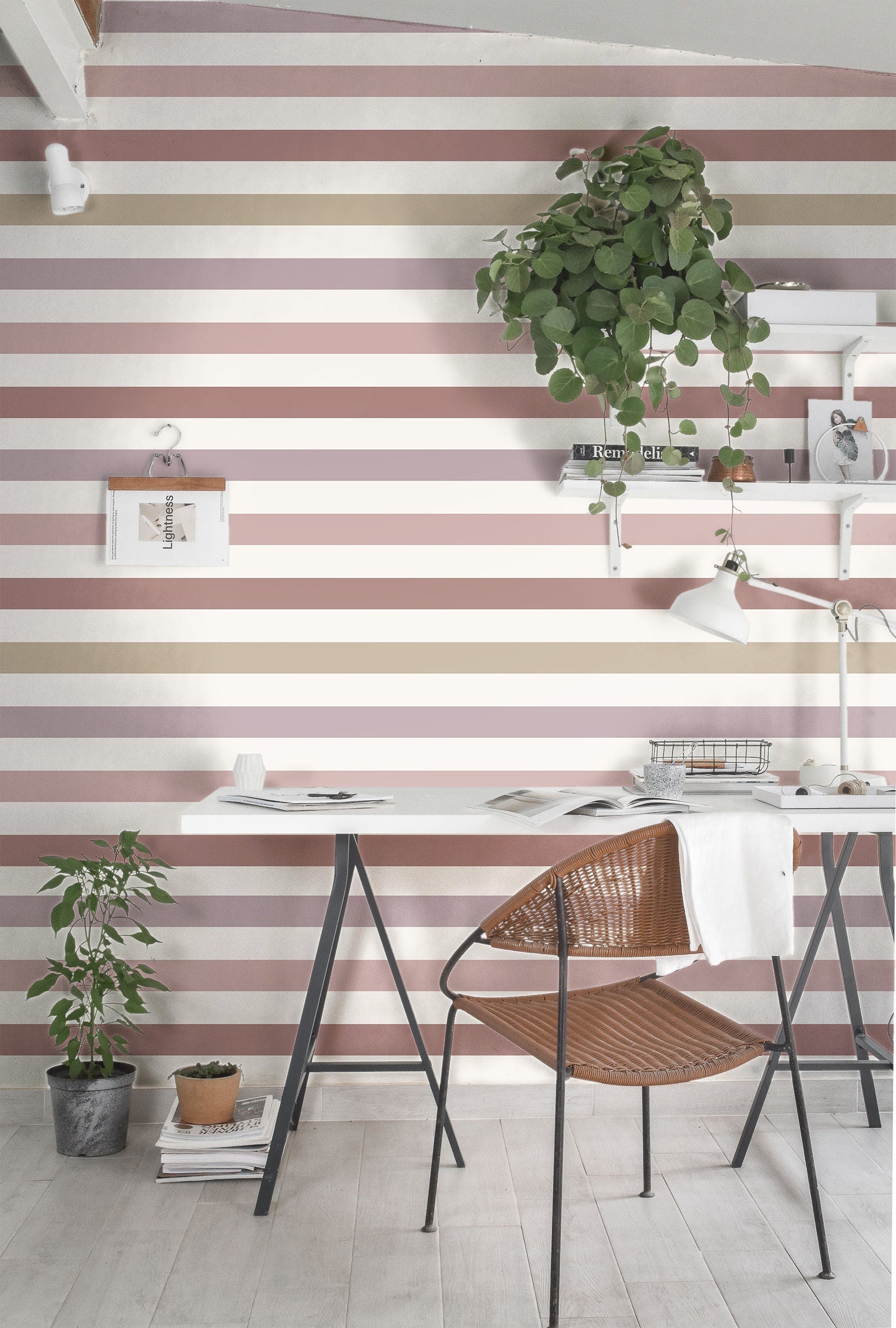Wallpaper Peel and Stick Wallpaper Mauve Tan Purple Pastel Striped Modern Removable Wallpaper Wall Decor Home Decor Wall Art Room Decor 100 - JamesAndColors