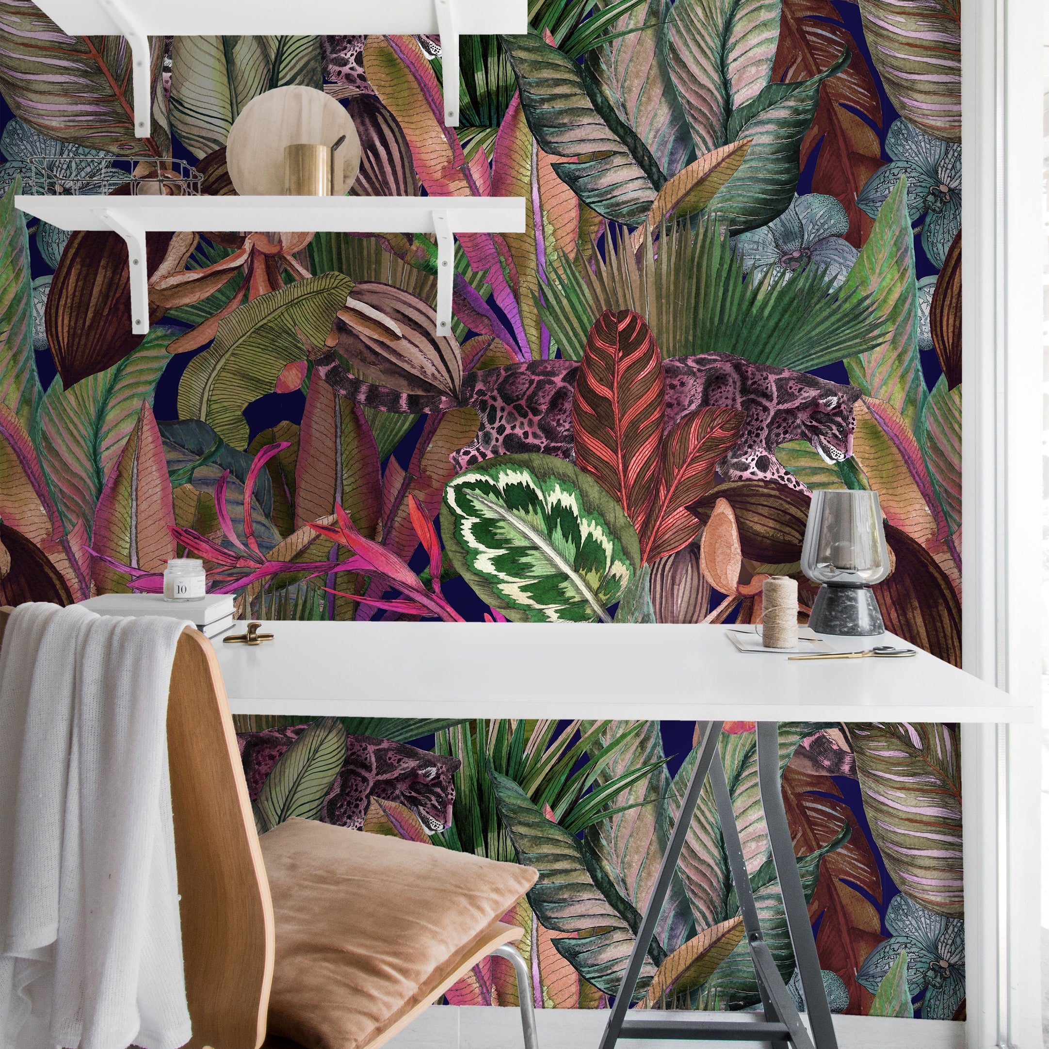 Dark Tropical Wallpaper Peel and Stick Wallpaper Removable Wallpaper Wall Decor Home Decor Wall Art Printable Wall Art Room Decor 3689 - JamesAndColors