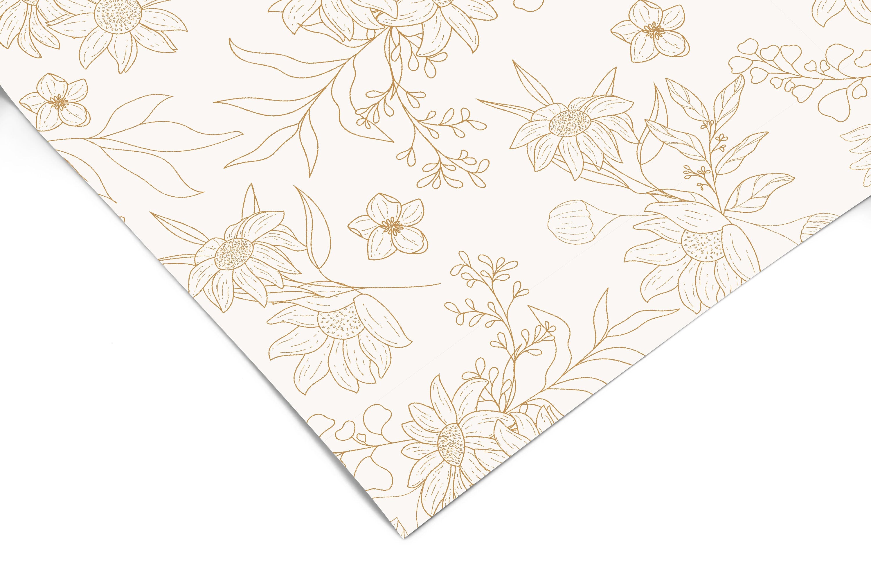 Contact Paper Golden Cream Floral | Peel And Stick Wallpaper | Removable Wallpaper | Shelf Liner | Drawer Liner | Peel and Stick Paper 1192