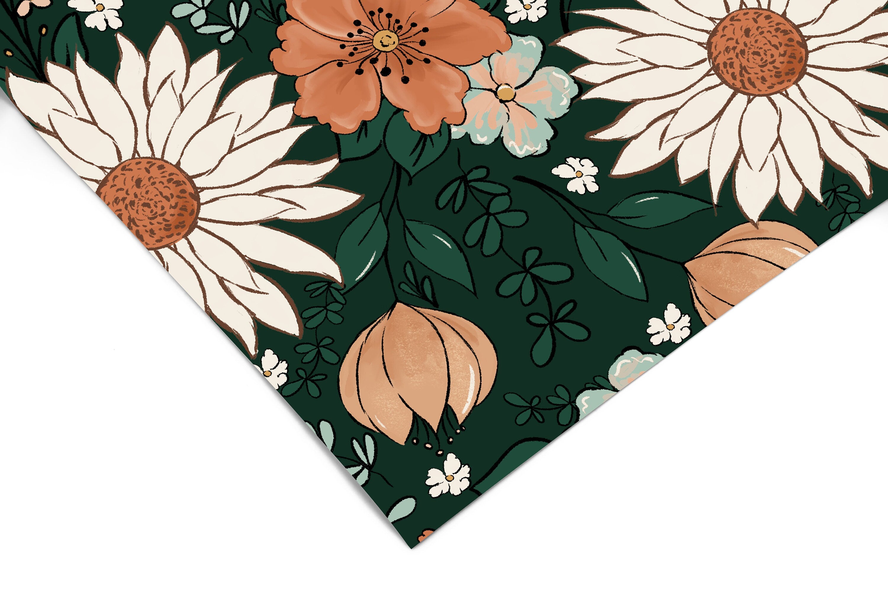 Vintage Floral Dark Green Wallpaper | Girls Nursery Wallpaper | Kids Wallpaper | Childrens Wallpaper | Peel Stick Removable Wallpaper | 137 - JamesAndColors