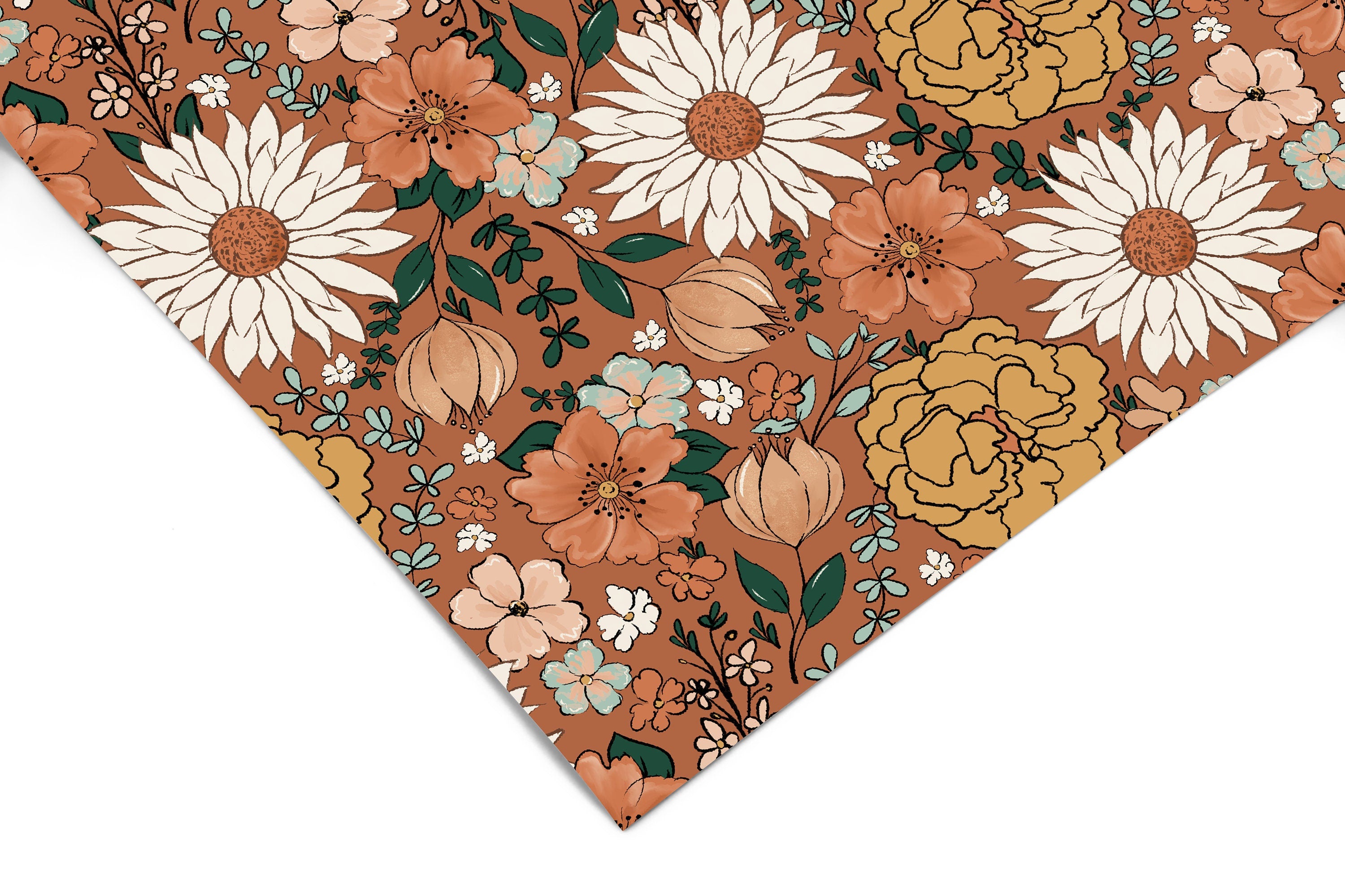 Harvest Harmony | Terracotta Floral Removable Contact Paper for Shelves, Cabinets, Walls, DIY Home Decor 1267