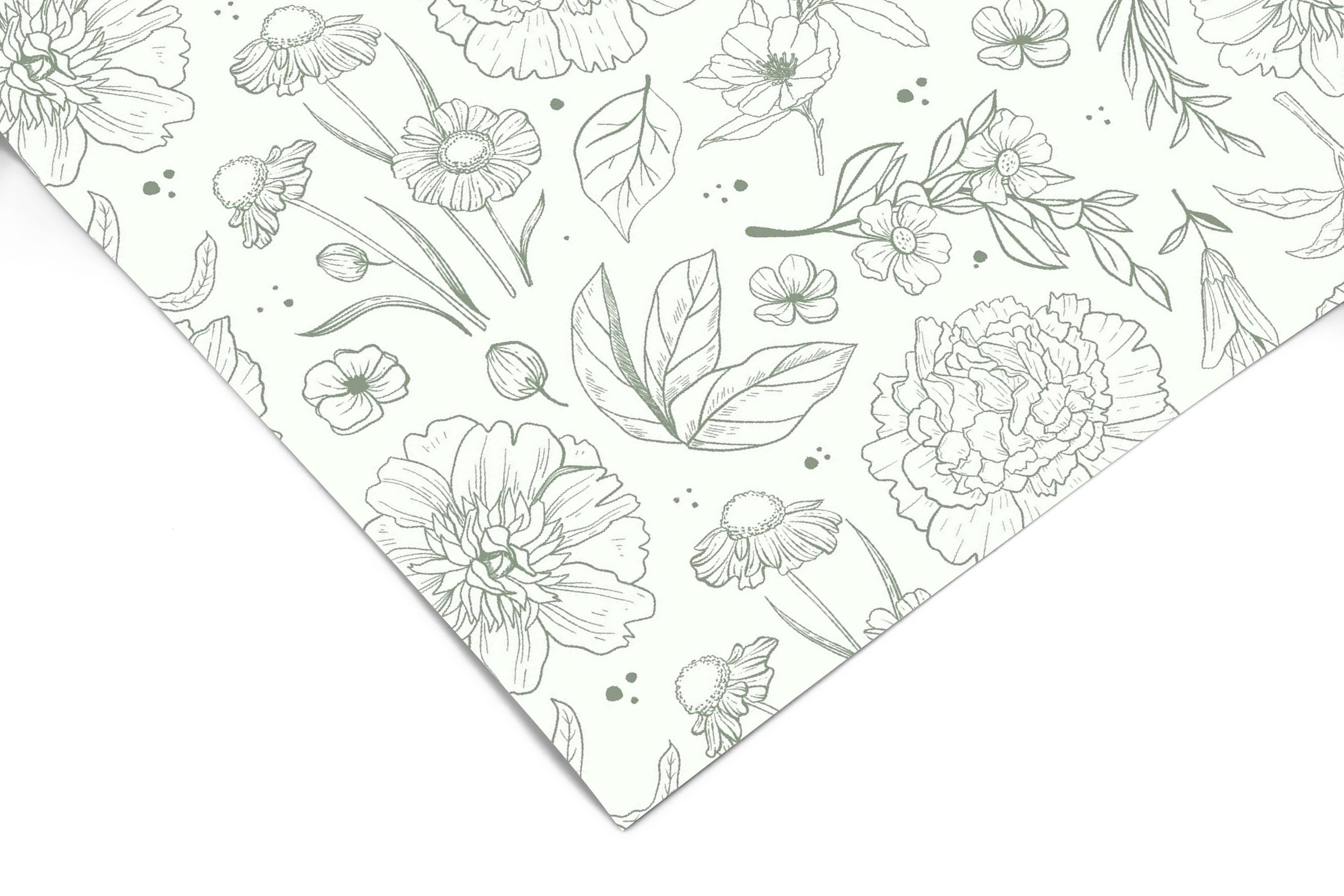 Contact Paper Floral Outline | Peel And Stick Wallpaper | Removable Wallpaper | Shelf Liner | Drawer Liner | Peel and Stick Paper 1223