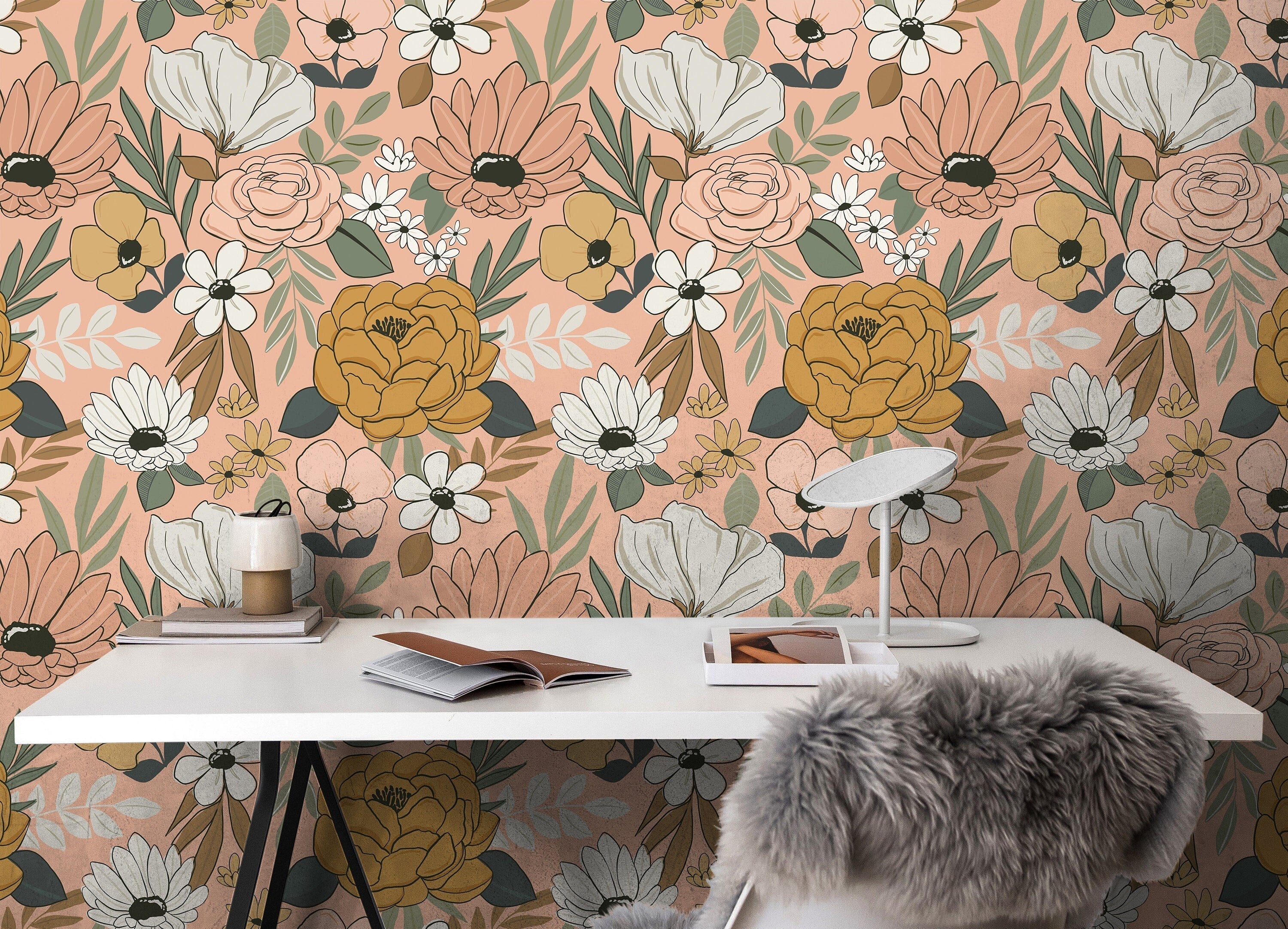 Pink Vintage Floral Wallpaper Peel and Stick Wallpaper Removable Wallpaper Wall Decor Home Decor Wall Art Printable Wall Art Room Decor 140 - JamesAndColors