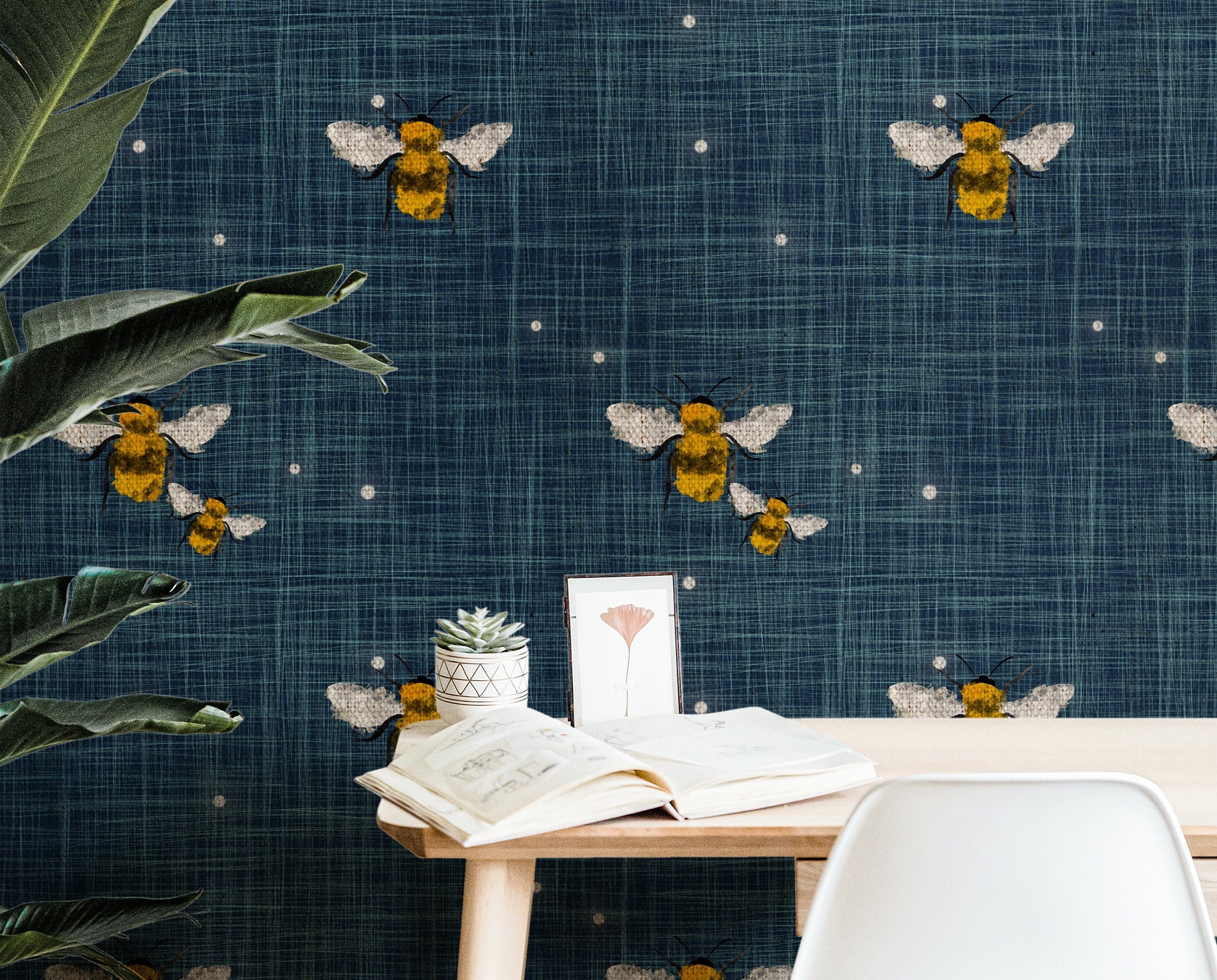 Denim Navy Bumblebee Wallpaper Peel and Stick Wallpaper Removable Wallpaper Wall Decor Home Decor Wall Art Printable Wall Art Room Decor 149 - JamesAndColors