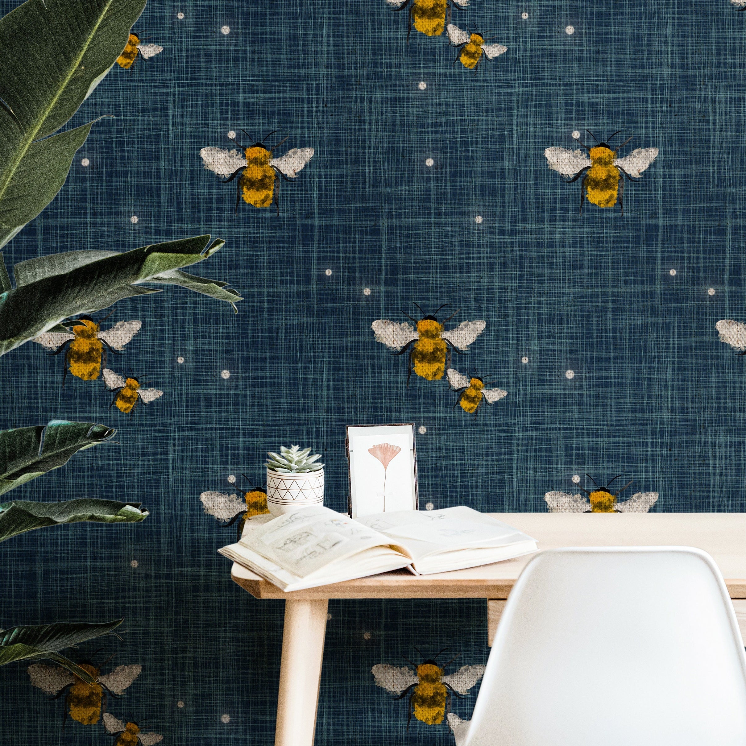 Denim Navy Bumblebee Wallpaper Peel and Stick Wallpaper Removable Wallpaper Wall Decor Home Decor Wall Art Printable Wall Art Room Decor 149 - JamesAndColors