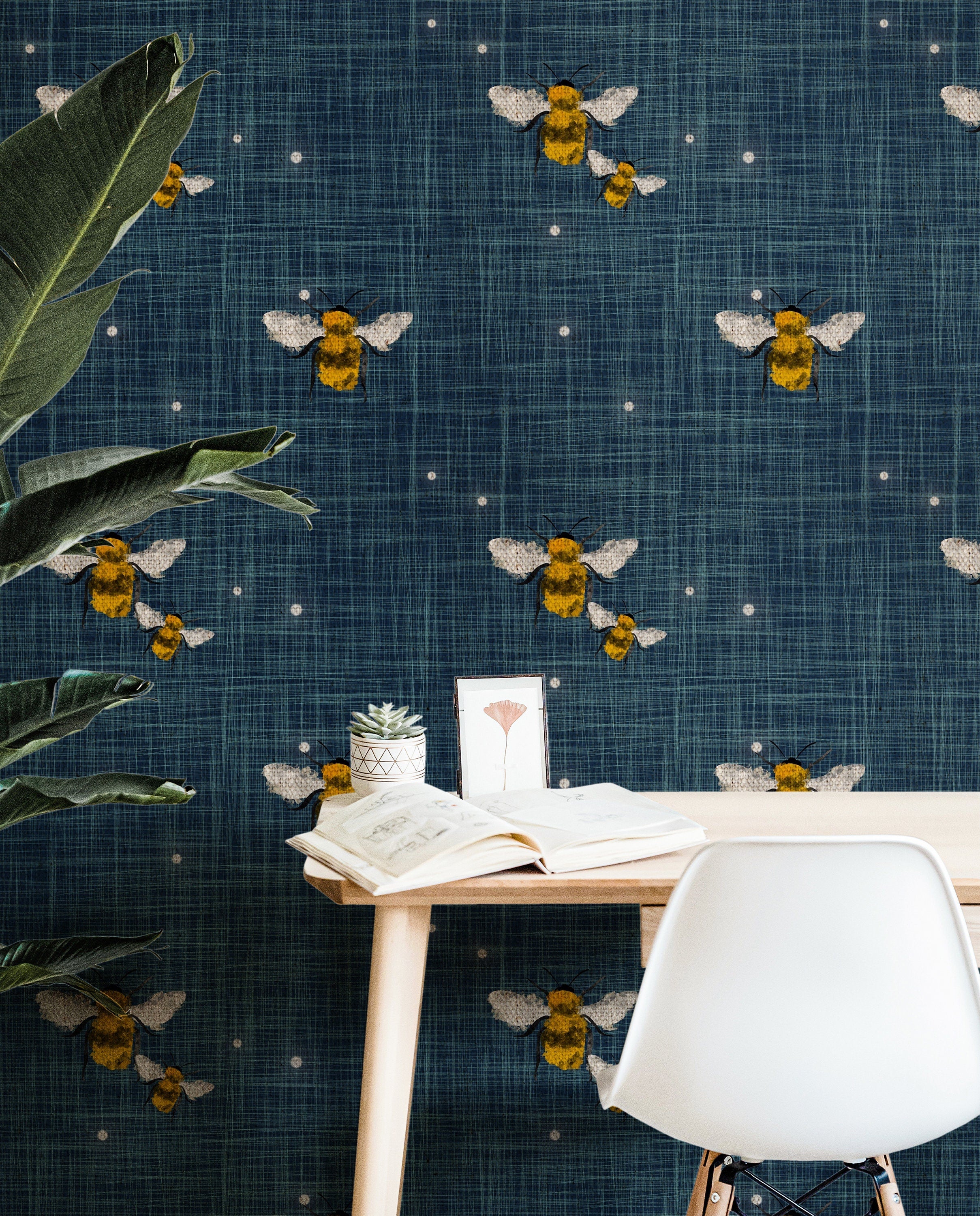 Denim Navy Bumblebee Wallpaper Peel and Stick Wallpaper Removable Wallpaper Wall Decor Home Decor Wall Art Printable Wall Art Room Decor 149 - JamesAndColors