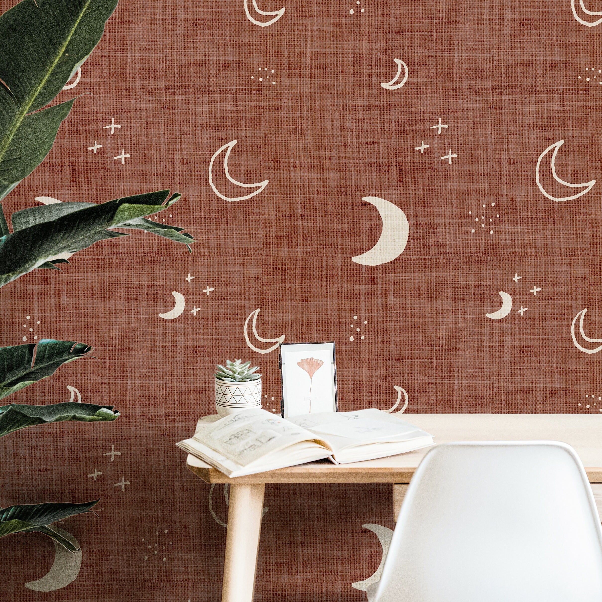 Boho Moon Teracotta Wallpaper Peel and Stick Wallpaper Removable Wallpaper Wall Decor Home Decor Wall Art Printable Wall Art Room Decor 147 - JamesAndColors