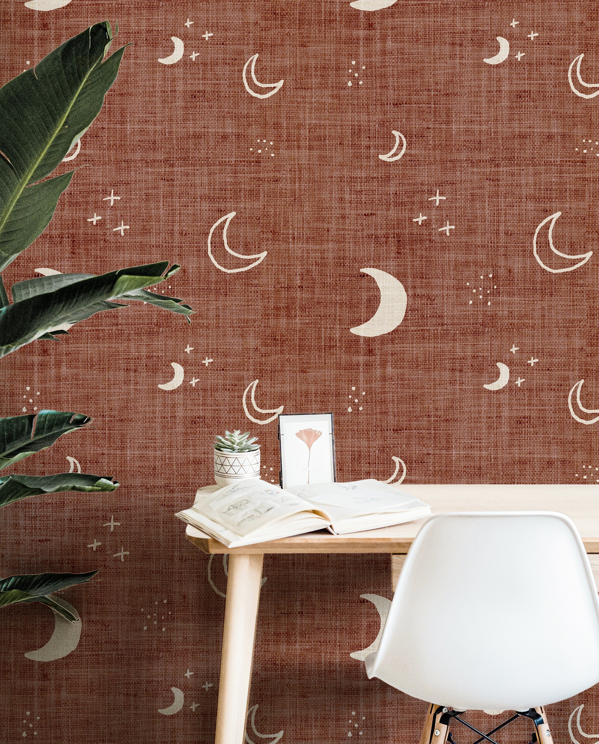 Boho Moon Teracotta Wallpaper Peel and Stick Wallpaper Removable Wallpaper Wall Decor Home Decor Wall Art Printable Wall Art Room Decor 147 - JamesAndColors