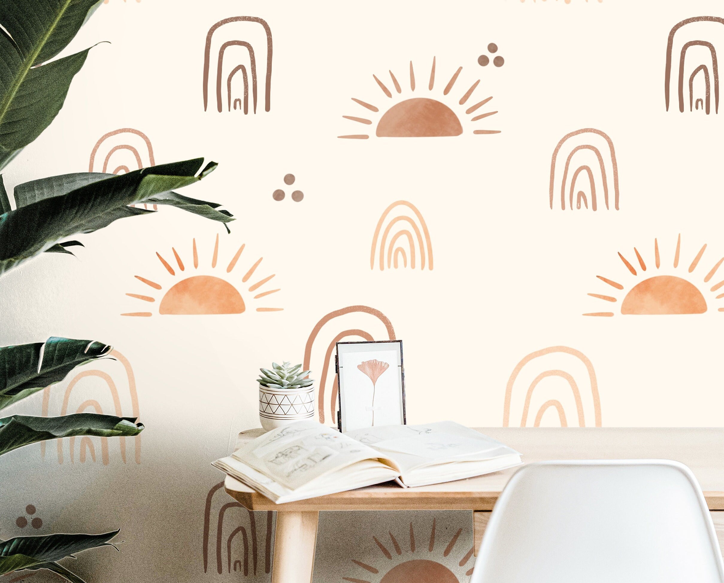 Rainbows and Suns Wallpaper Peel and Stick Wallpaper Removable Wallpaper Wall Decor Home Decor Wall Art Printable Wall Art Room Decor 152 - JamesAndColors