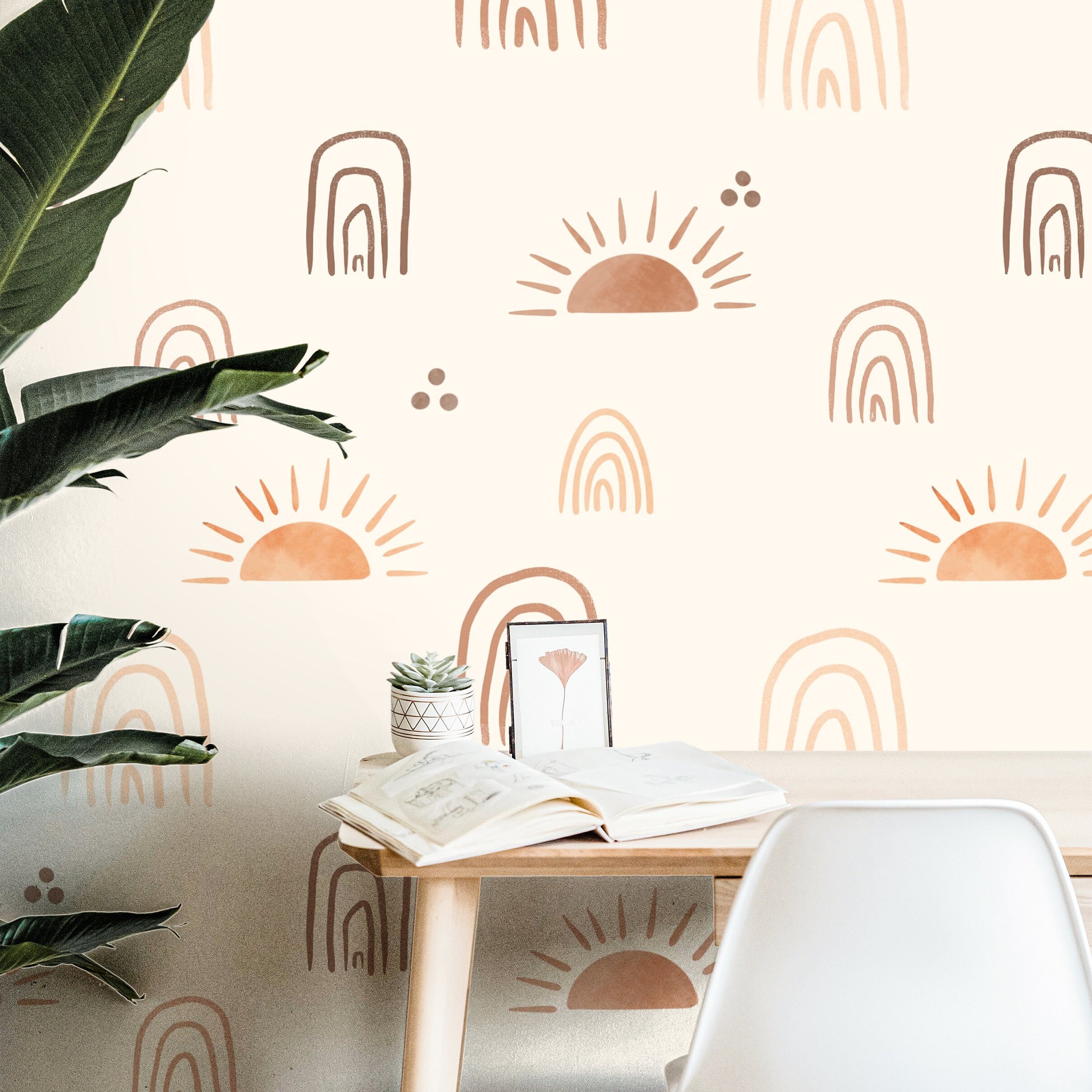 Rainbows and Suns Wallpaper Peel and Stick Wallpaper Removable Wallpaper Wall Decor Home Decor Wall Art Printable Wall Art Room Decor 152 - JamesAndColors