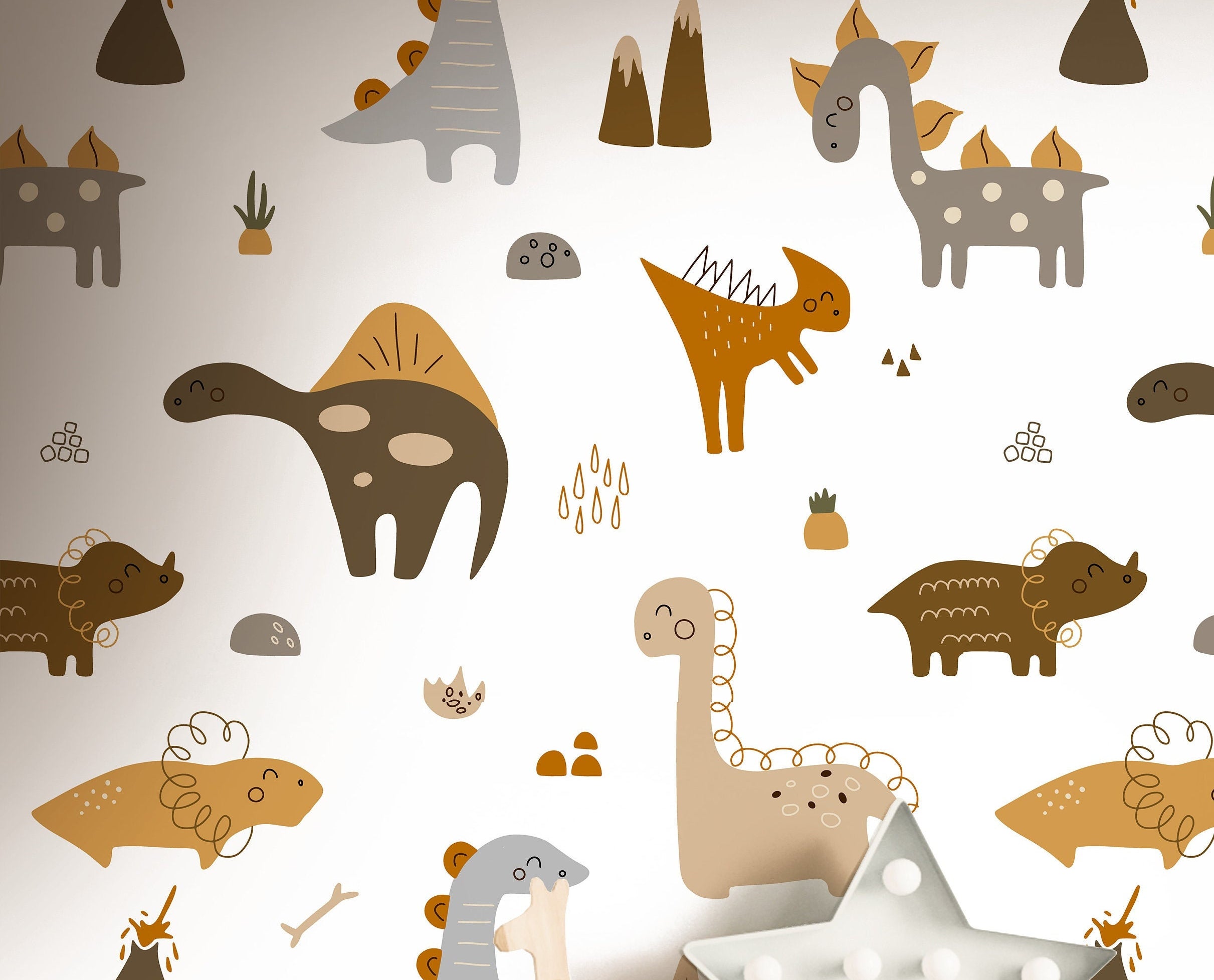 Removable Boho Dinosaur Wallpaper | Boys Nursery Wallpaper | Kids Wallpaper | Childrens Wallpaper | Peel Stick Wallpaper | Boys Room | 153 - JamesAndColors