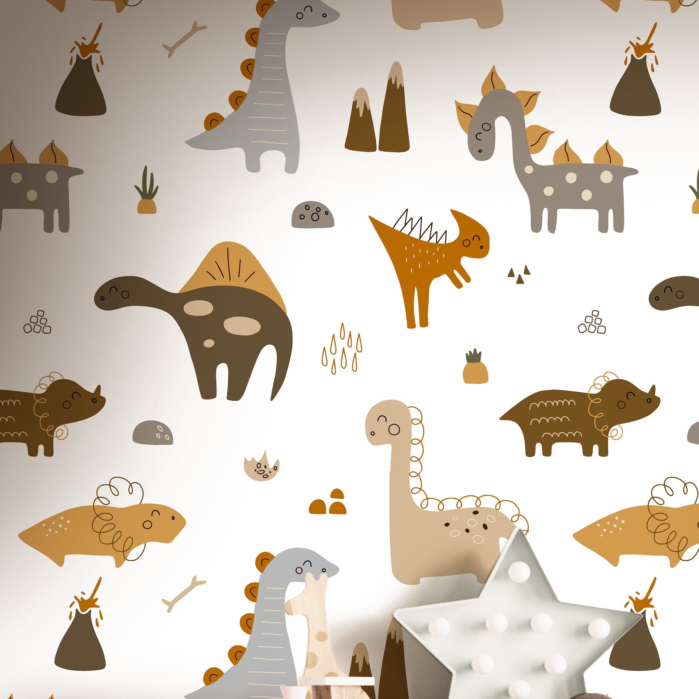 Removable Boho Dinosaur Wallpaper | Boys Nursery Wallpaper | Kids Wallpaper | Childrens Wallpaper | Peel Stick Wallpaper | Boys Room | 153 - JamesAndColors