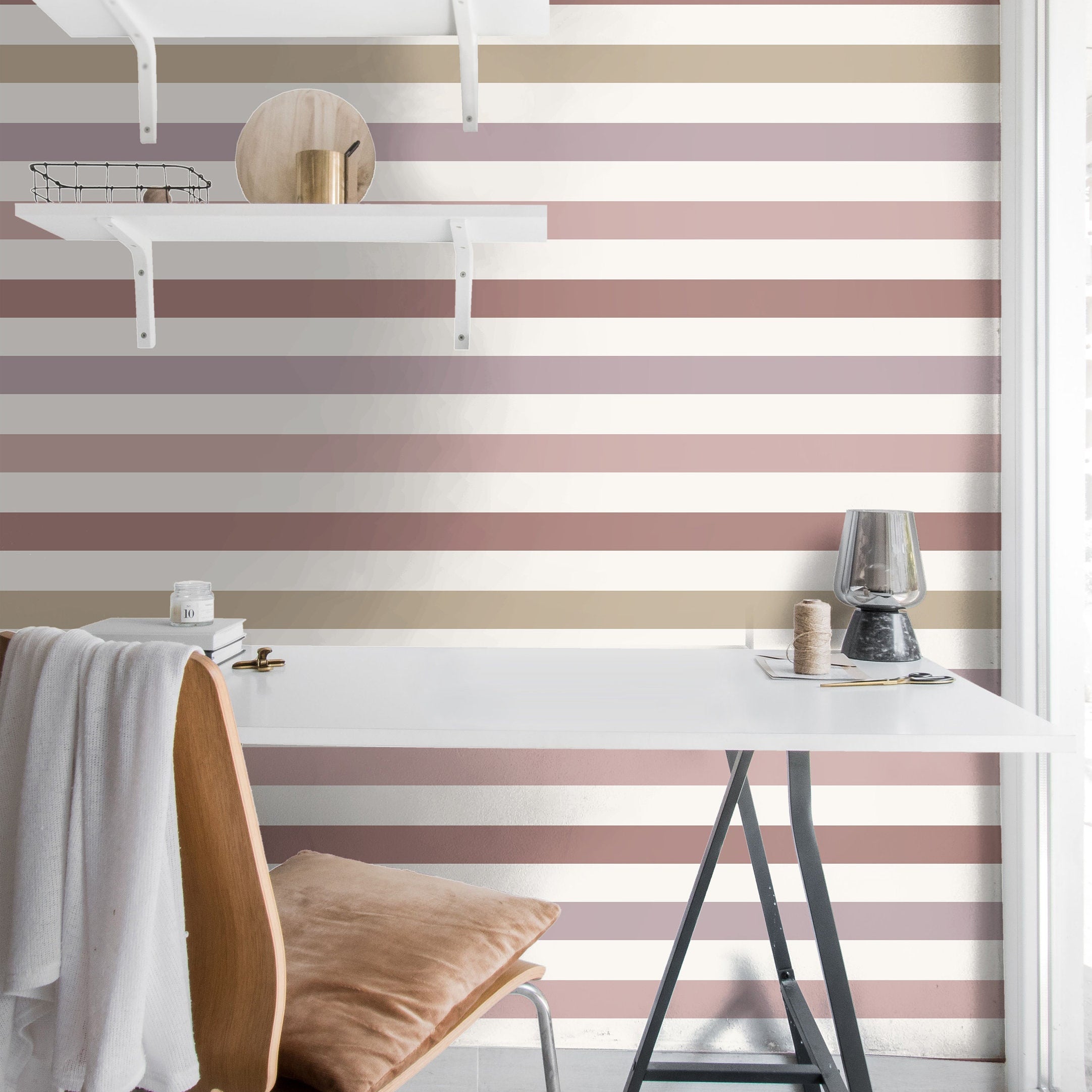Wallpaper Peel and Stick Wallpaper Mauve Tan Purple Pastel Striped Modern Removable Wallpaper Wall Decor Home Decor Wall Art Room Decor 100 - JamesAndColors