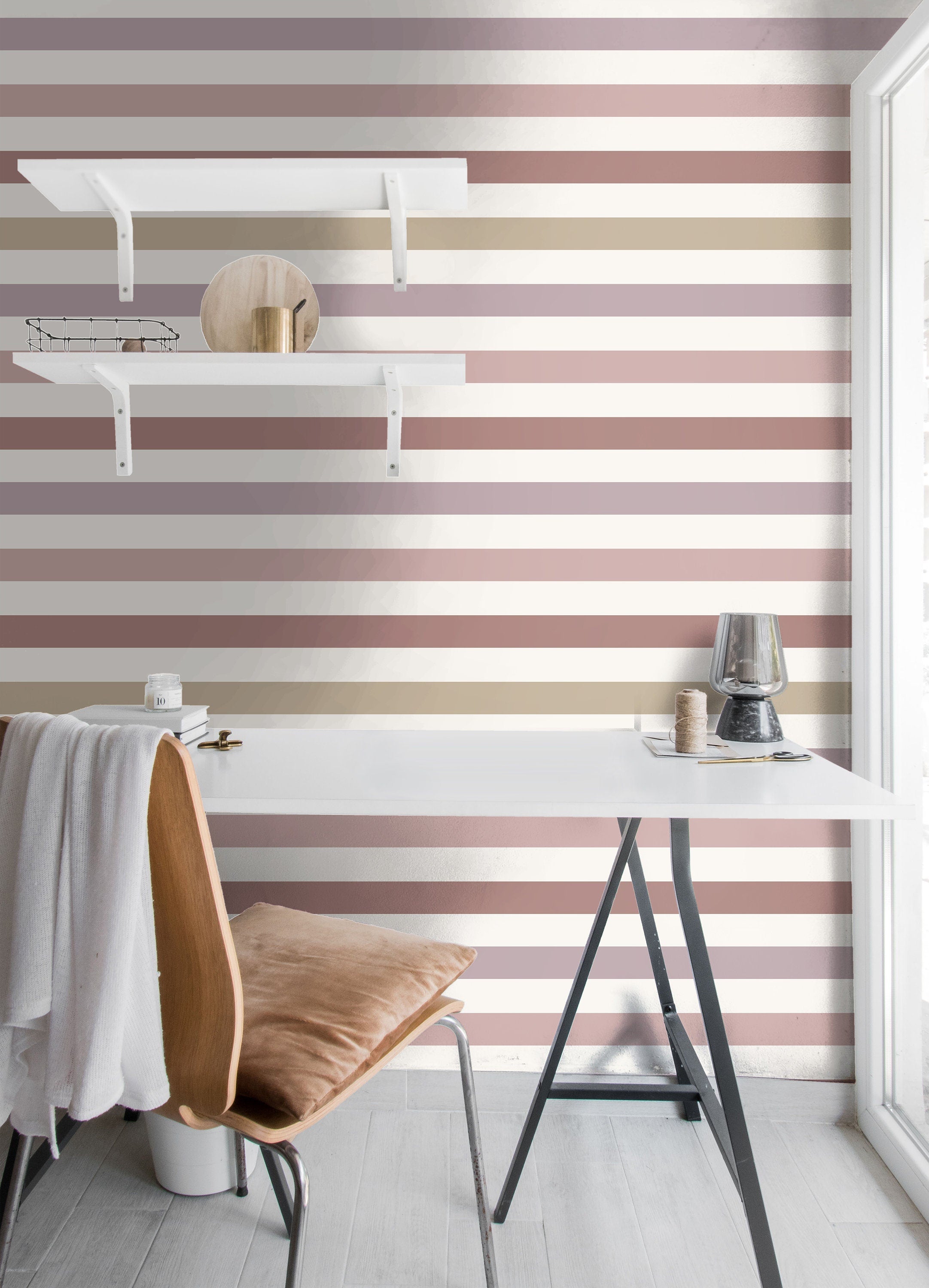 Wallpaper Peel and Stick Wallpaper Mauve Tan Purple Pastel Striped Modern Removable Wallpaper Wall Decor Home Decor Wall Art Room Decor 100 - JamesAndColors