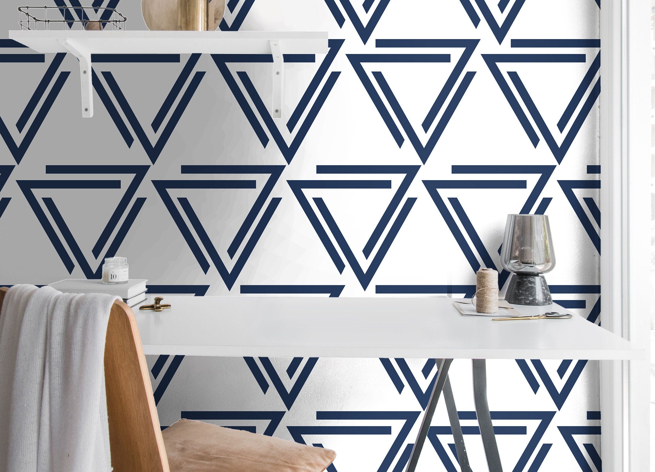 Wallpaper Peel and Stick Wallpaper Blue White Geometric Modern Removable Wallpaper Wall Decor Home Decor Wall Art Room Decor 89 - JamesAndColors