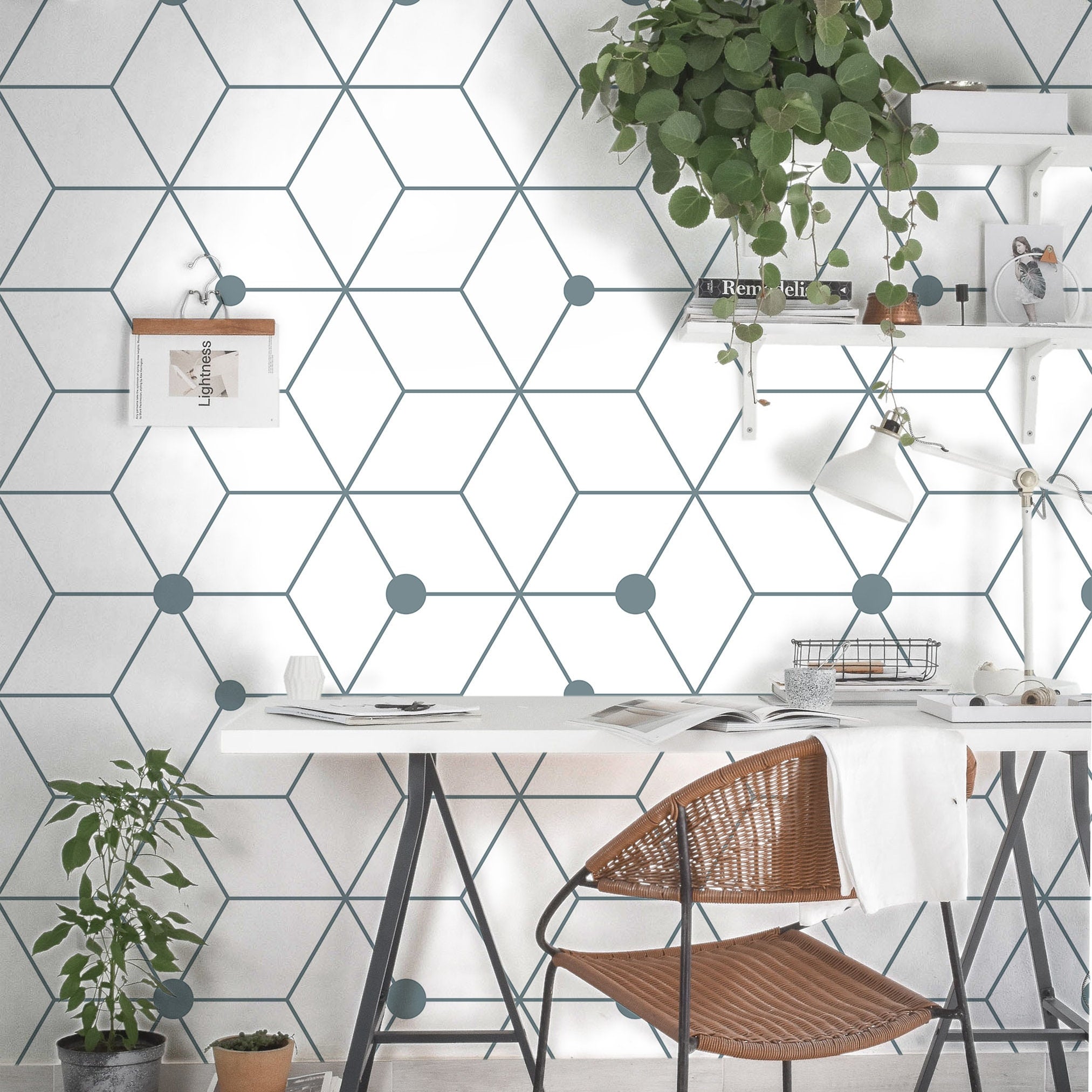 Wallpaper Peel and Stick Wallpaper Blue White Geometric Modern Removable Wallpaper Wall Decor Home Decor Wall Art Room Decor 88 - JamesAndColors