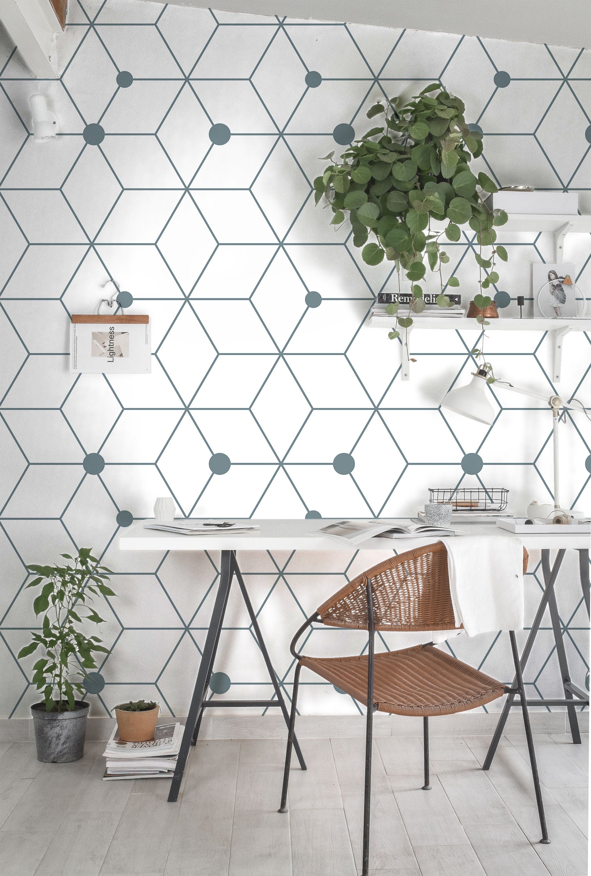 Wallpaper Peel and Stick Wallpaper Blue White Geometric Modern Removable Wallpaper Wall Decor Home Decor Wall Art Room Decor 88 - JamesAndColors