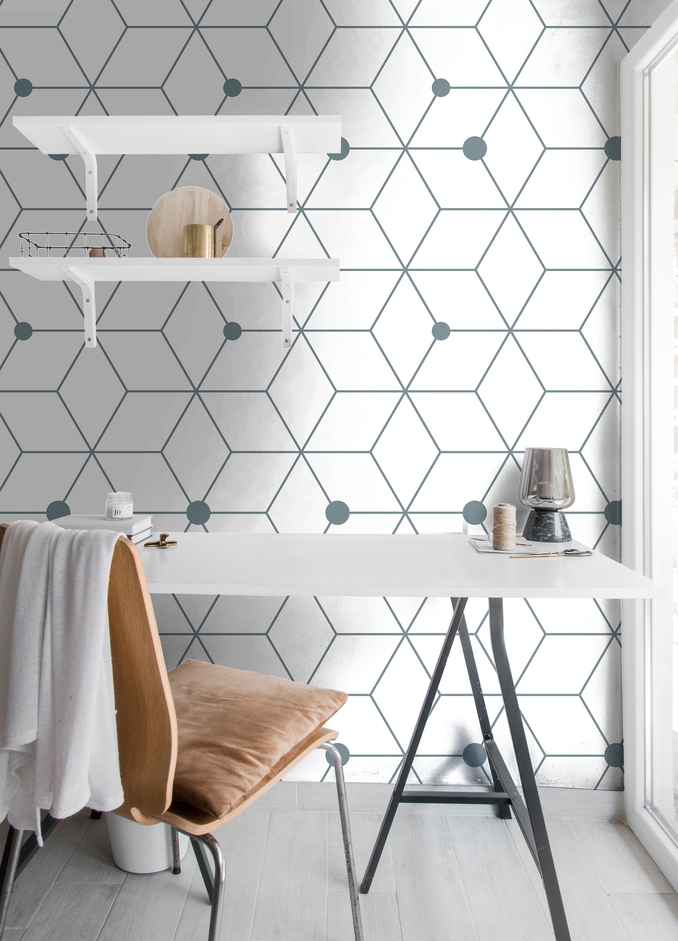 Wallpaper Peel and Stick Wallpaper Blue White Geometric Modern Removable Wallpaper Wall Decor Home Decor Wall Art Room Decor 88 - JamesAndColors