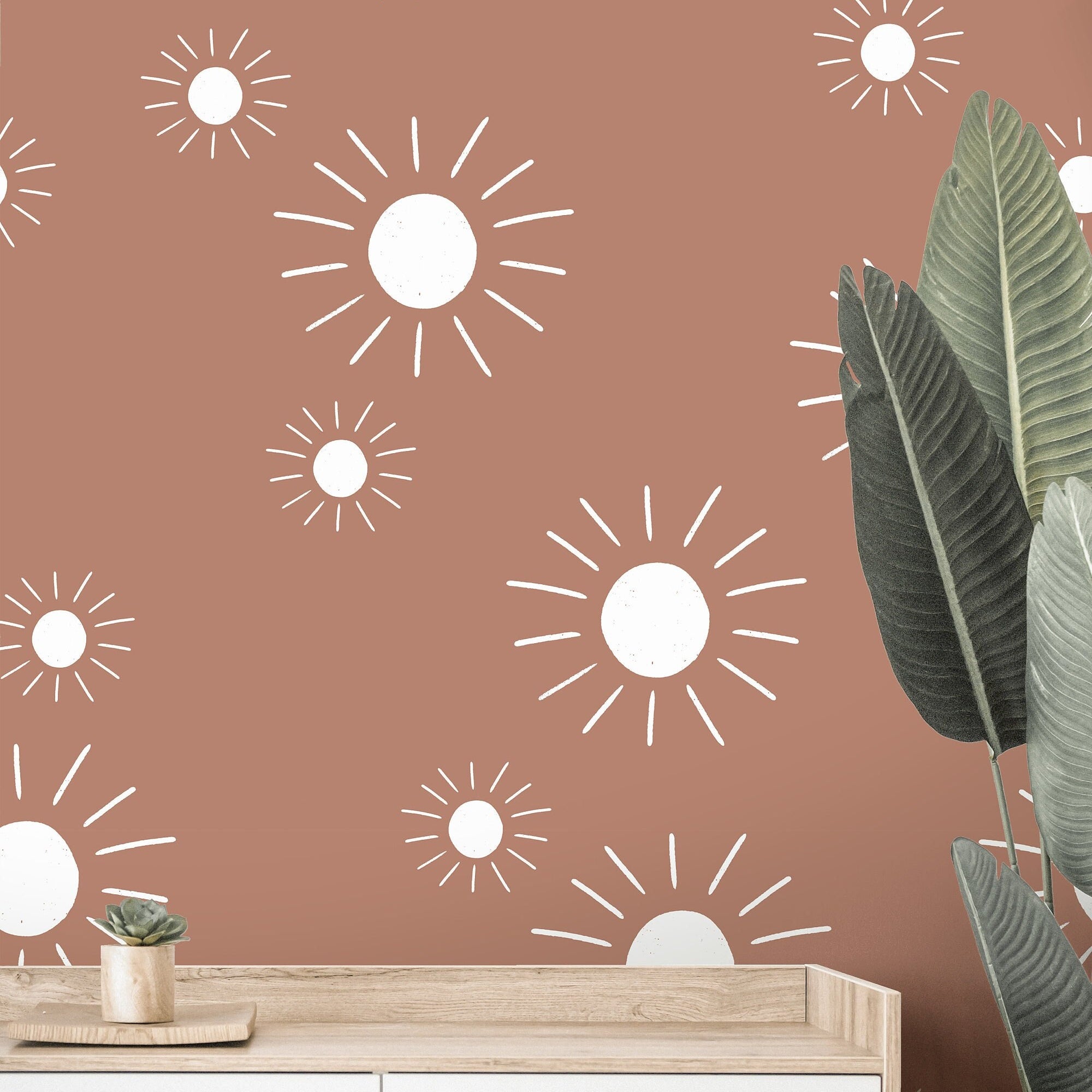 Boho Suns Wallpaper Peel and Stick Wallpaper Removable Wallpaper Wall Decor Home Decor Wall Art Printable Wall Art Room Decor 159 - JamesAndColors