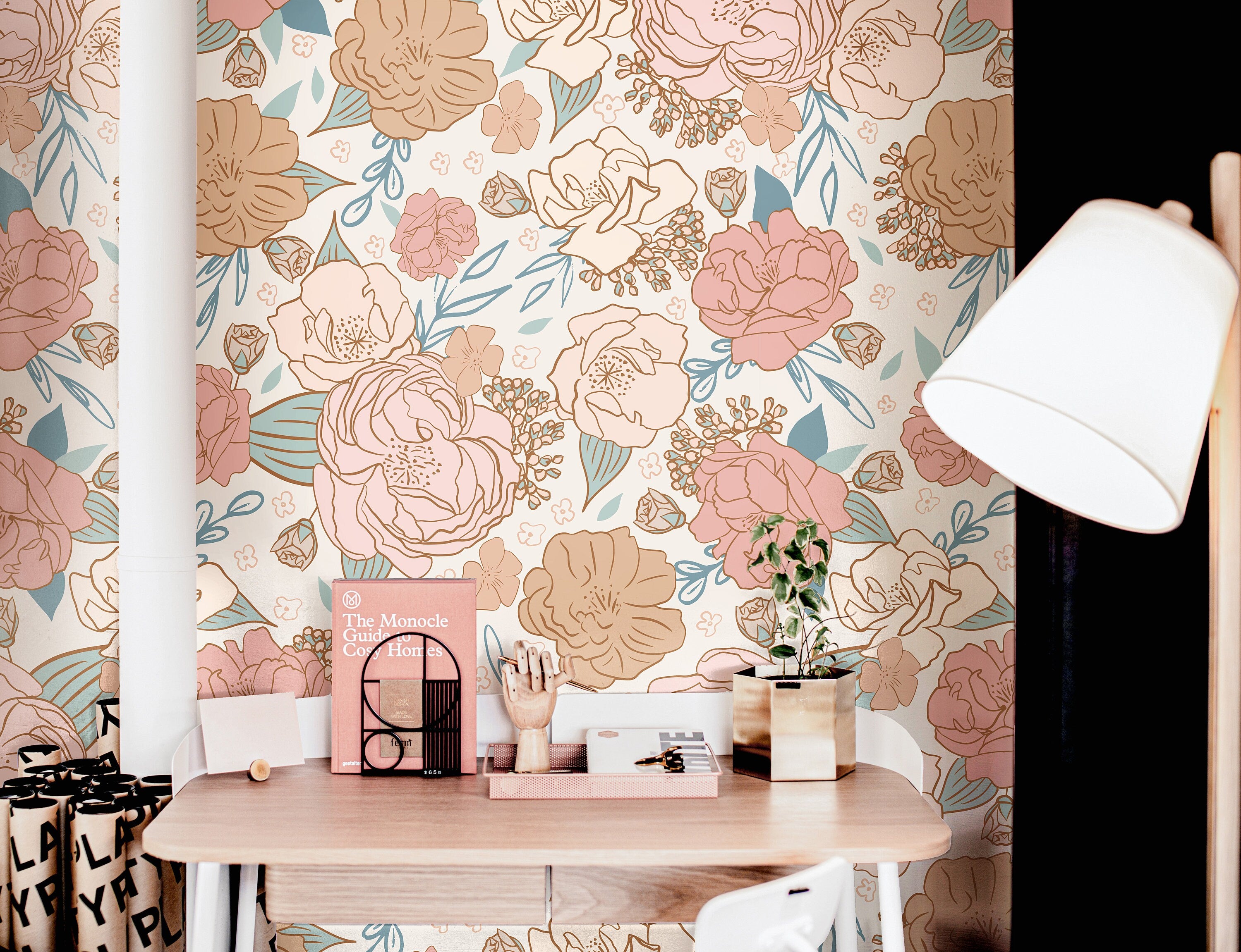 Pink Rose Floral Wallpaper Peel and Stick Wallpaper Removable Wallpaper Wall Decor Home Decor Wall Art Printable Wall Art Room Decor 161 - JamesAndColors