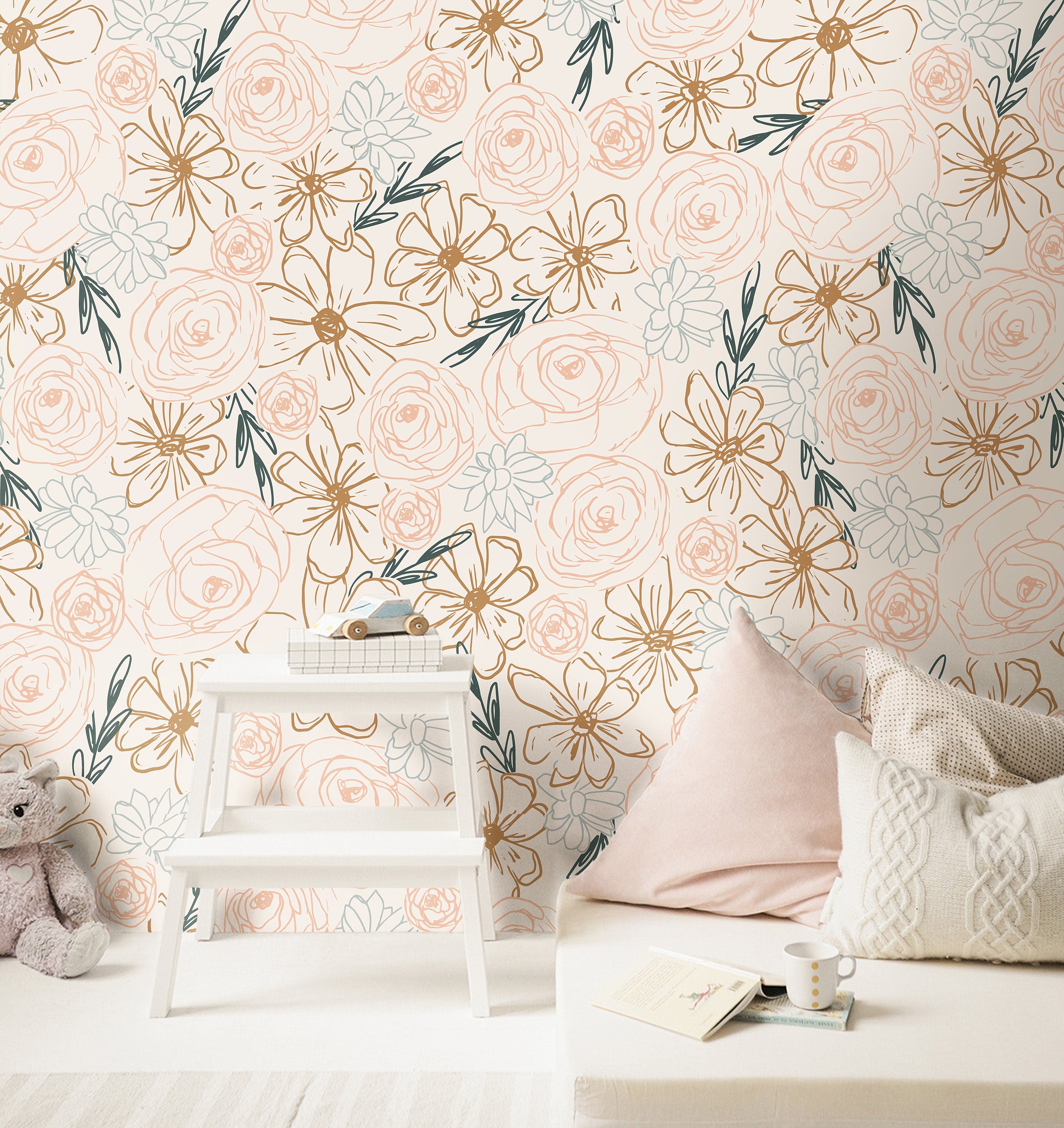 Blossom Breeze | Pastel Floral Removable Wallpaper for Nursery