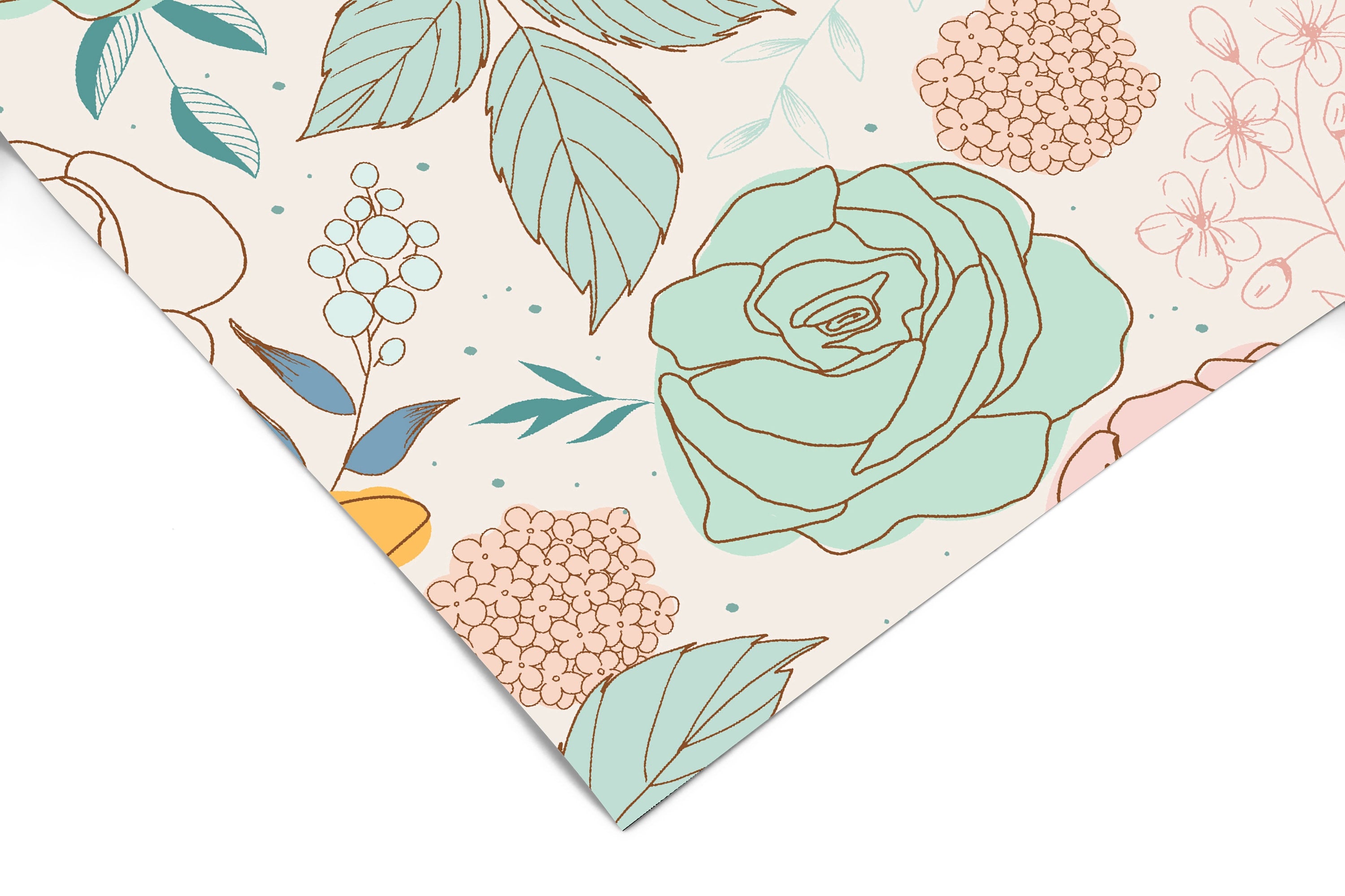 Mint Pink Yellow Floral Wallpaper | Girls Nursery Wallpaper | Kids Wallpaper | Childrens Wallpaper | Peel Stick Removable Wallpaper | 158 - JamesAndColors