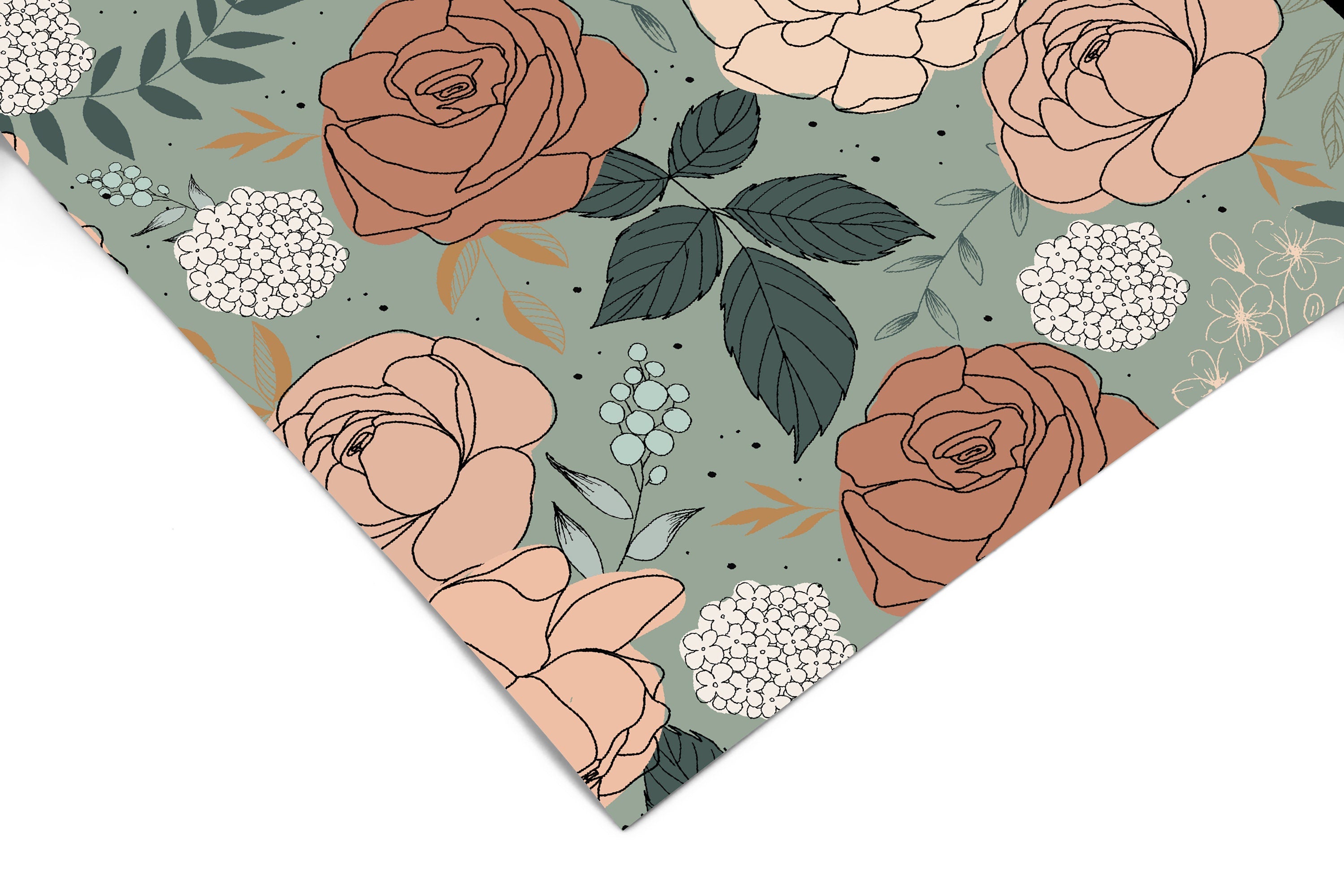 Rose Floral Teal Contact Paper | Peel And Stick Wallpaper | Removable Wallpaper | Shelf Liner | Drawer Liner | Peel and Stick Paper 1280