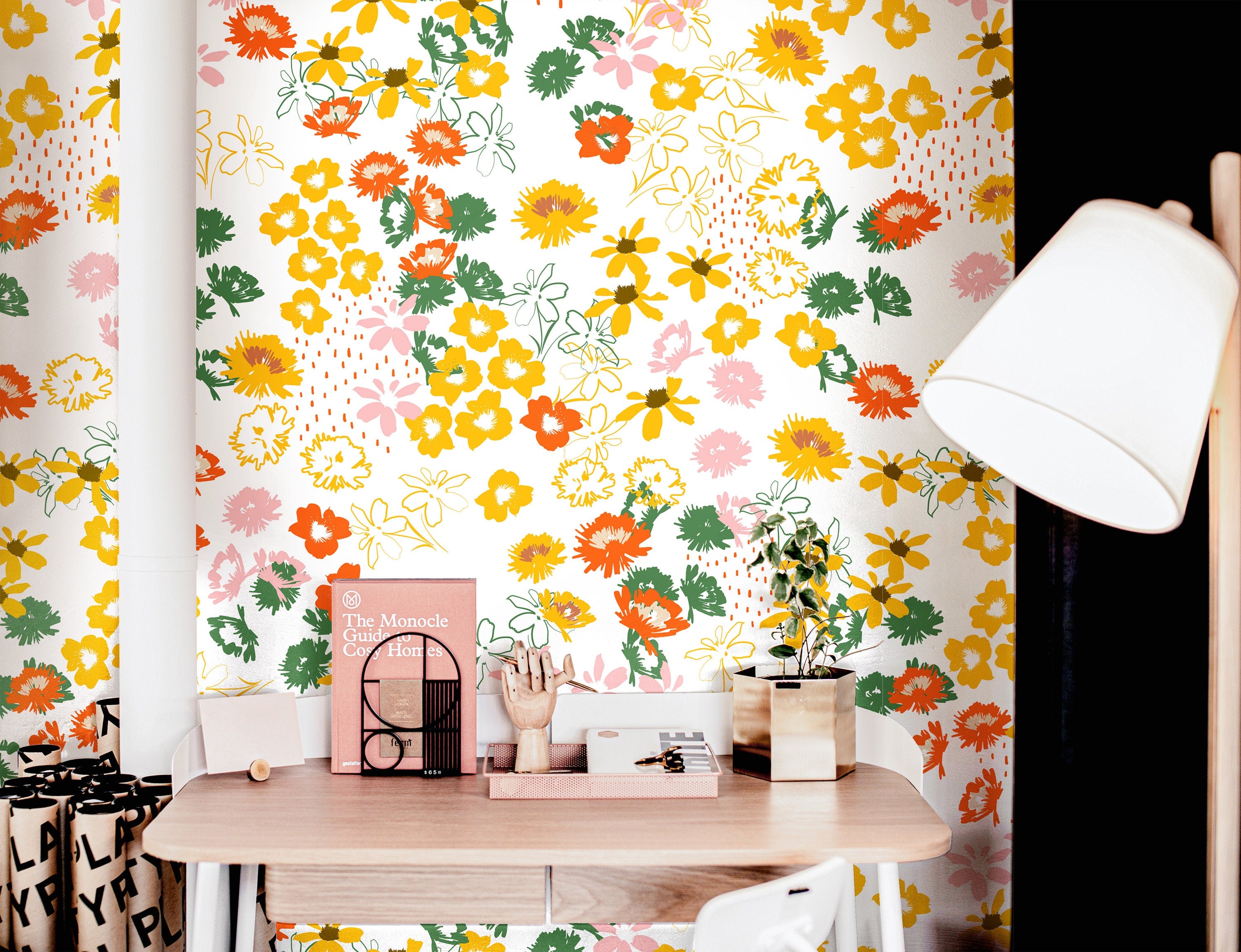 Yellow Wildflowers Wallpaper Peel and Stick Wallpaper Removable Wallpaper Wall Decor Home Decor Wall Art Printable Wall Art Room Decor 106 - JamesAndColors