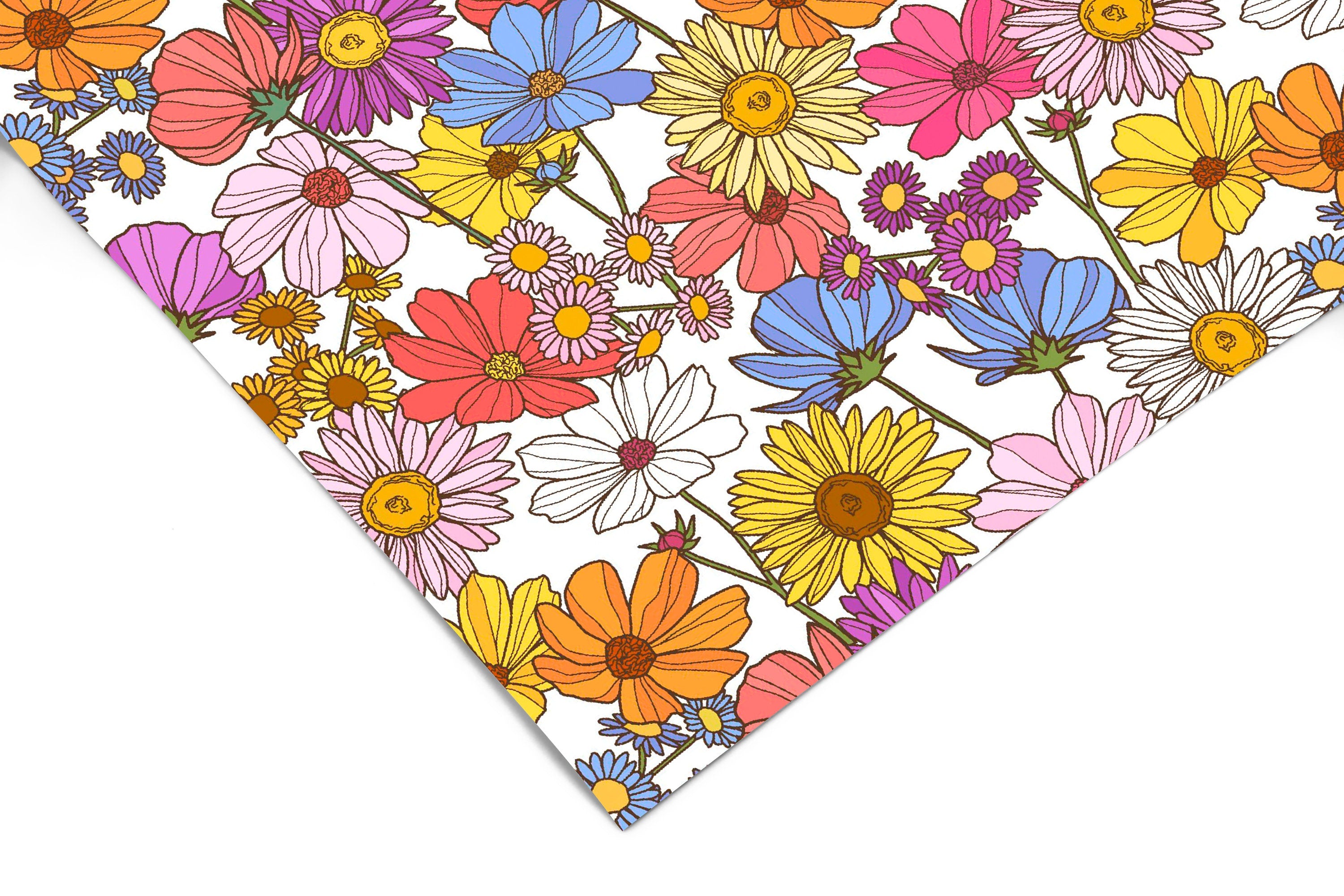 Colorful Floral Contact Paper | Peel And Stick Paper | Removable Wallpaper | Shelf Liner | Drawer Liner | Peel and Stick Wallpaper 1217