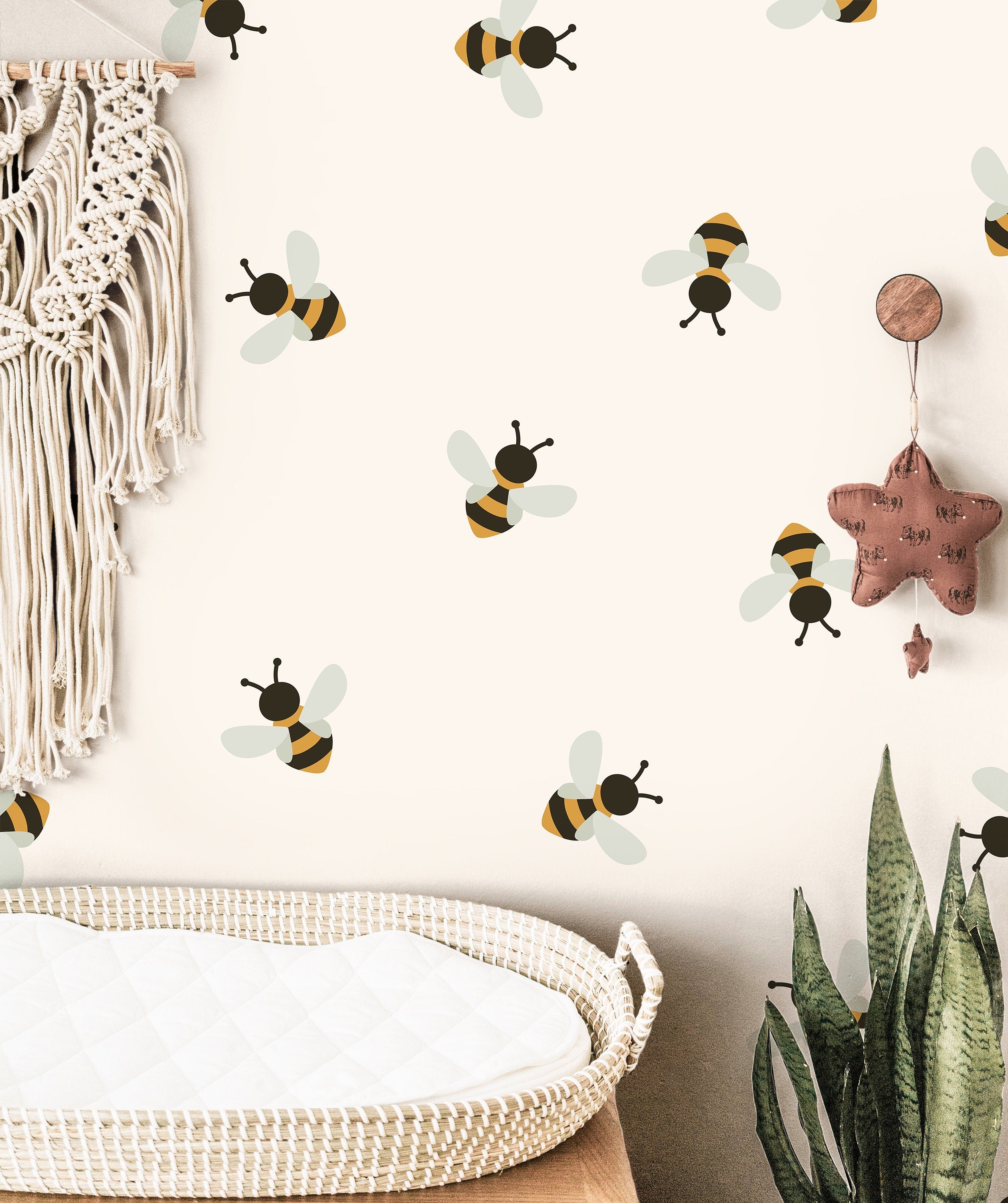Simple Bee Cream Wallpaper | Girls Nursery Wallpaper | Kids Wallpaper | Childrens Wallpaper | Peel Stick Removable Wallpaper | 121 - JamesAndColors