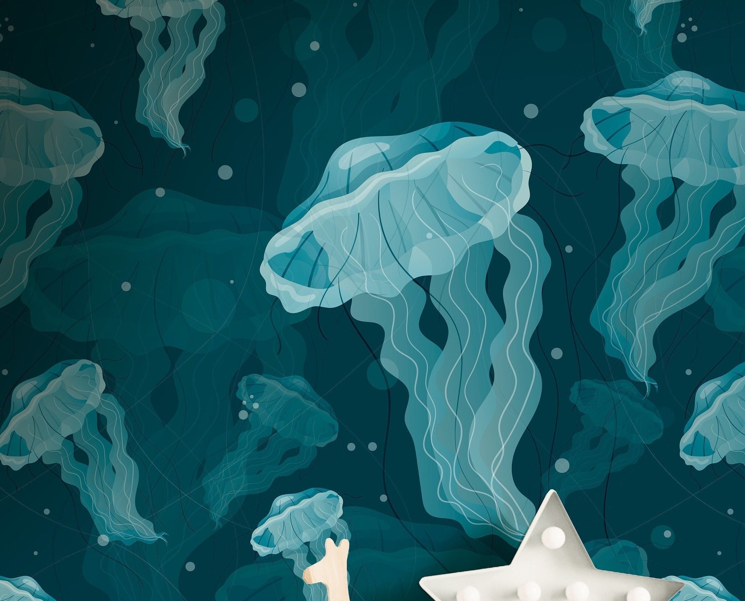 Removable Jellyfish Ocean Wallpaper | Boys Nursery Wallpaper | Kids Wallpaper | Childrens Wallpaper | Peel Stick Wallpaper | Boys Room | 154 - JamesAndColors